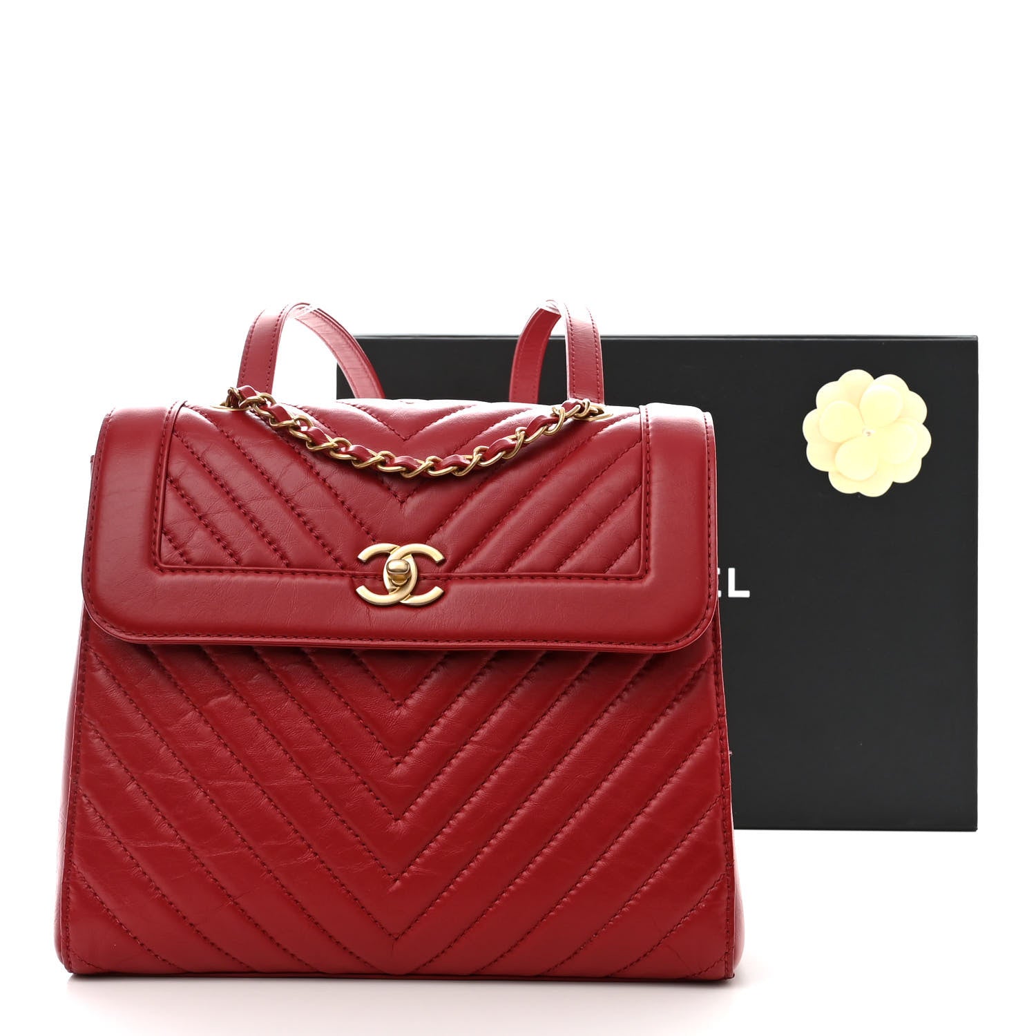 Chanel Aged Calfskin Chevron Quilted Backpack Red 12 of 12