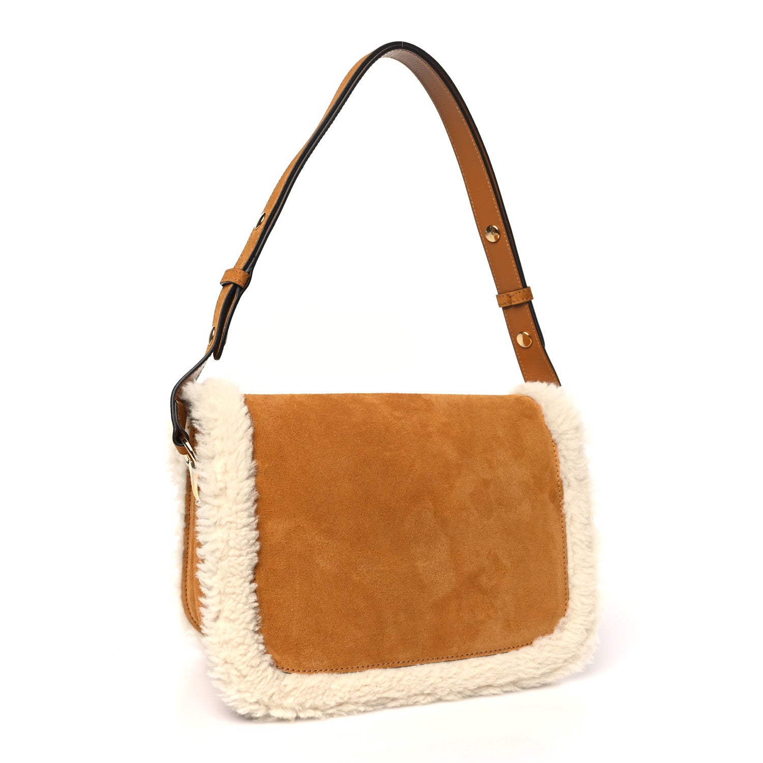 Gucci Suede Shearling Horsebit 1955 Shoulder Bag Brown Sugar 3 of 11