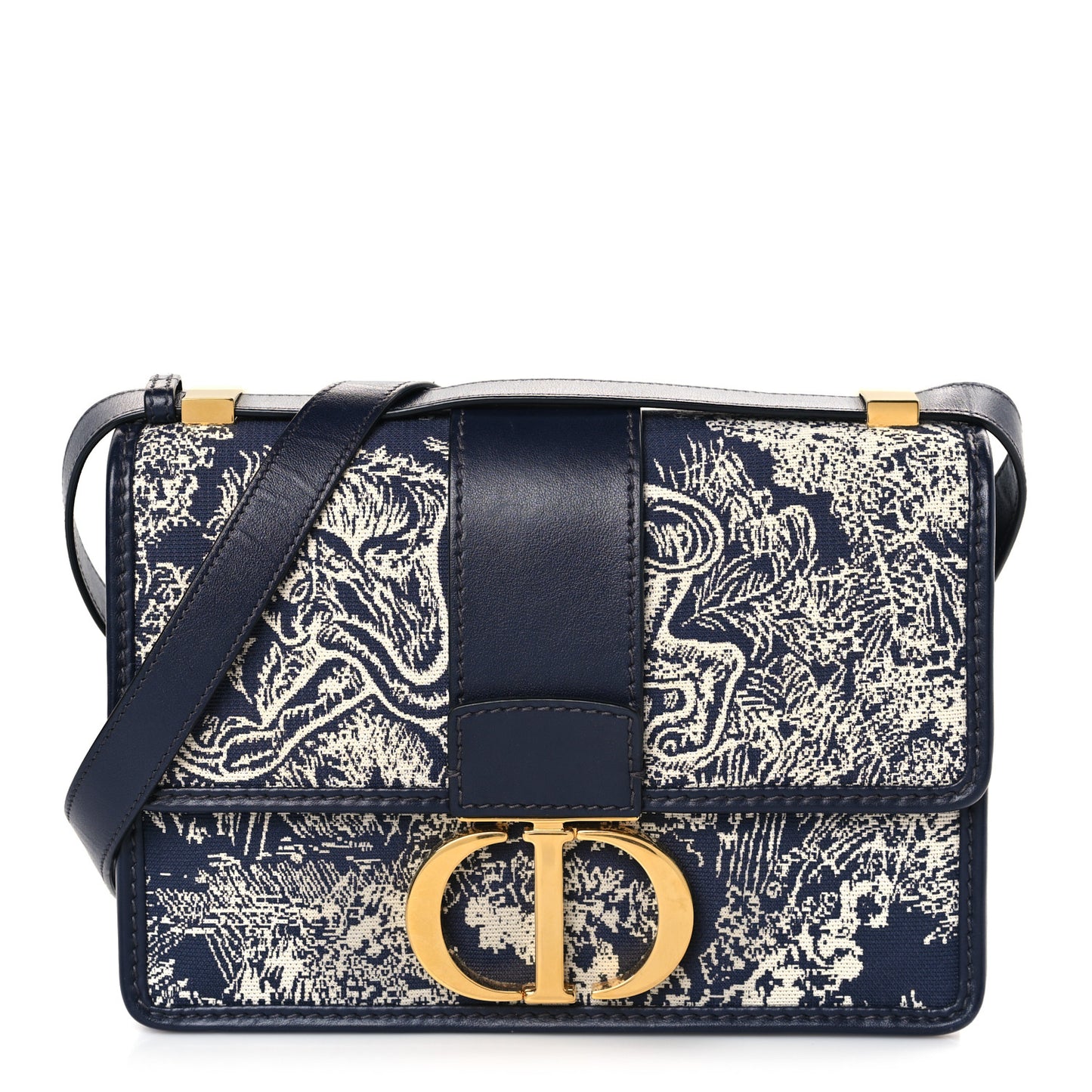 Toile de Jouy Reverse Jacquard 30 Montaigne Flap Bag Blue