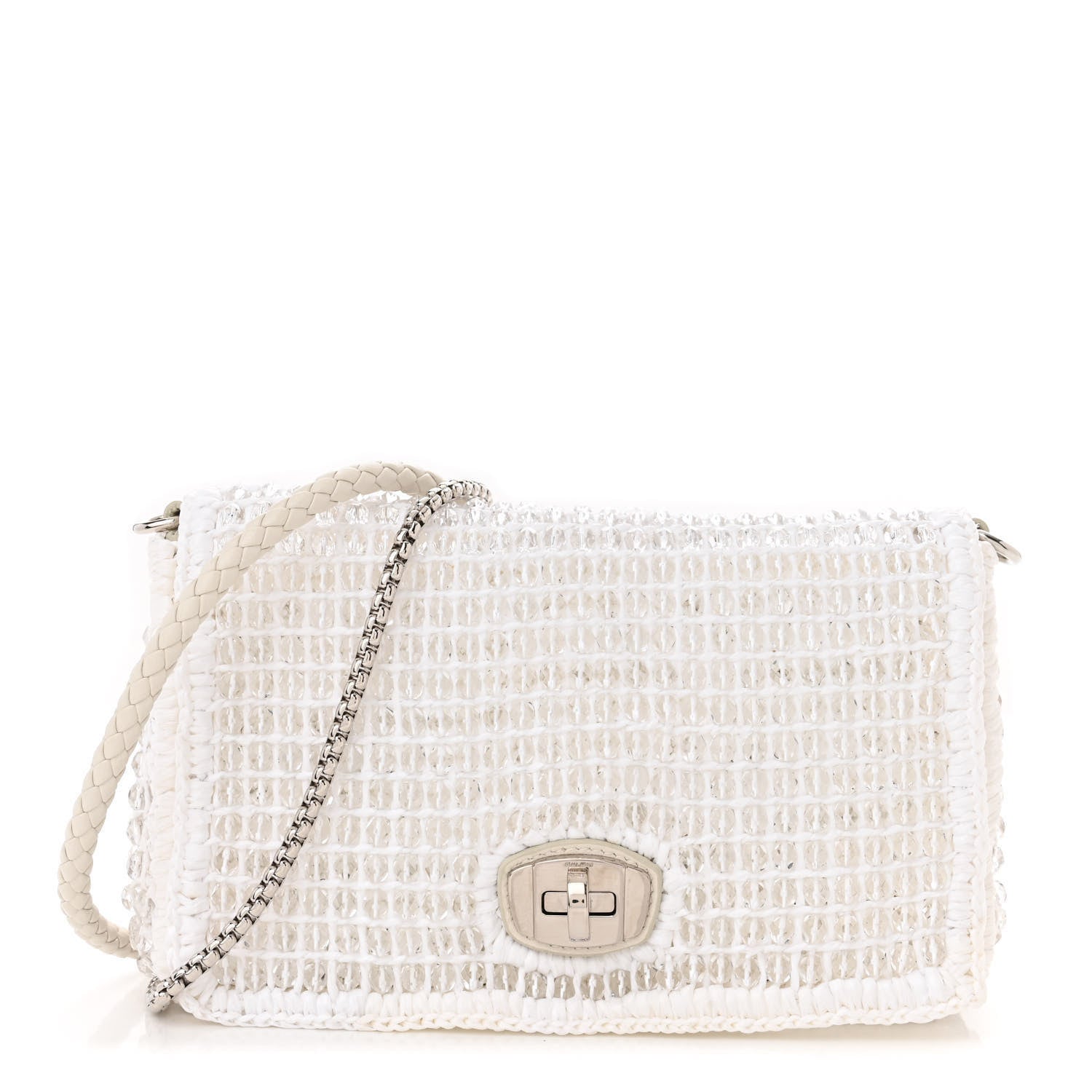 Miu Miu Raffia Beaded Flap Shoulder Flap White 1 of 10