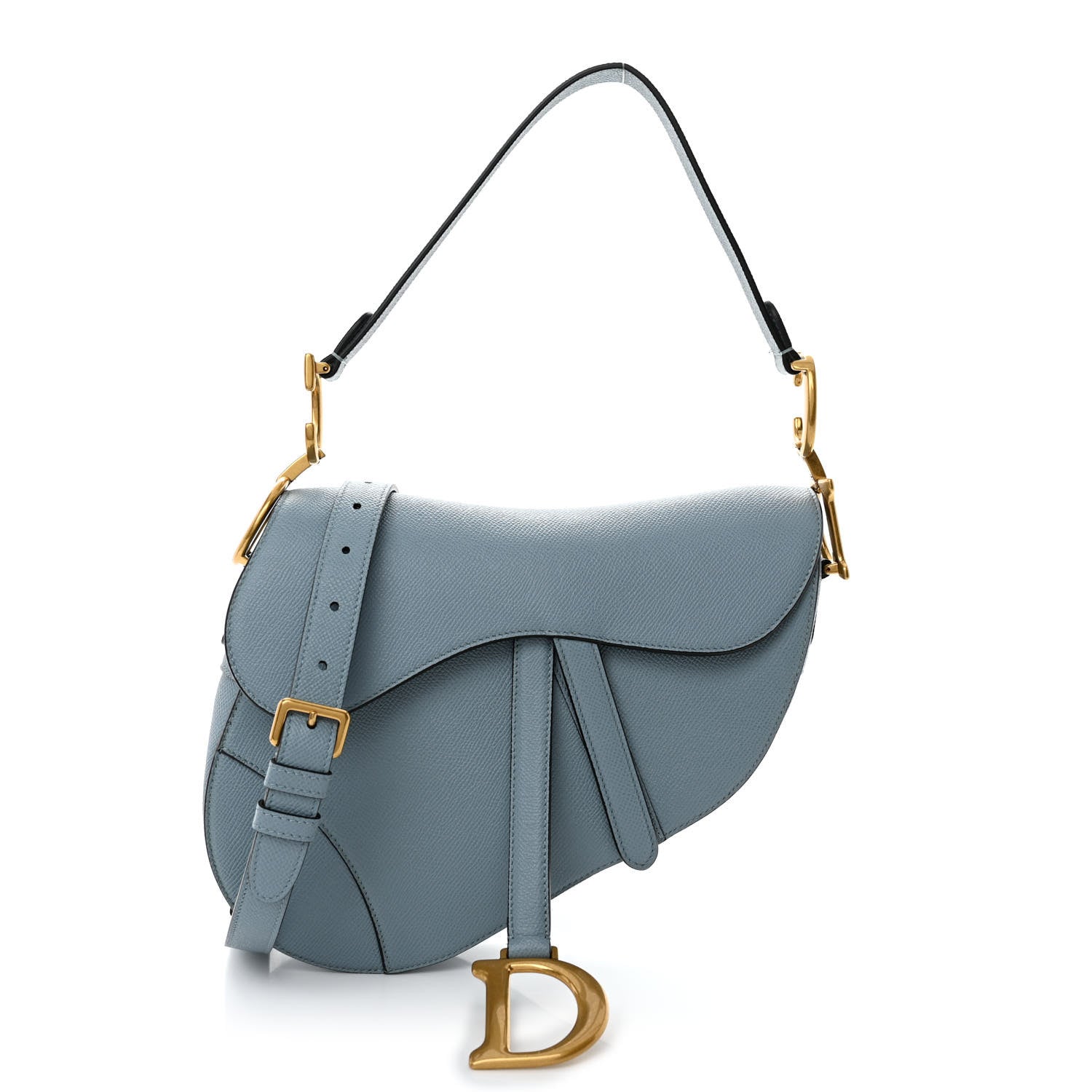 Christian Dior Grained Calfskin Saddle Bag With Strap Horizon Blue 1 of 9