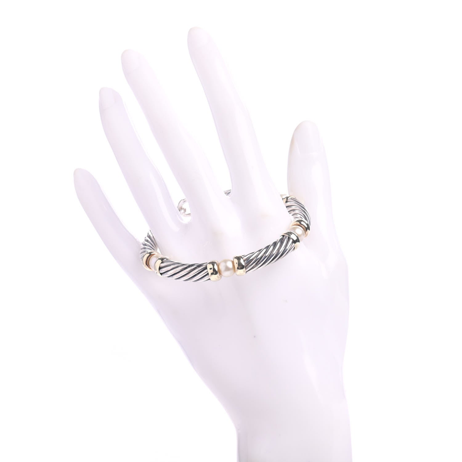 David Yurman Sterling Silver 14K Yellow Gold Pearl 7mm Hampton Bracelet 2 of 4