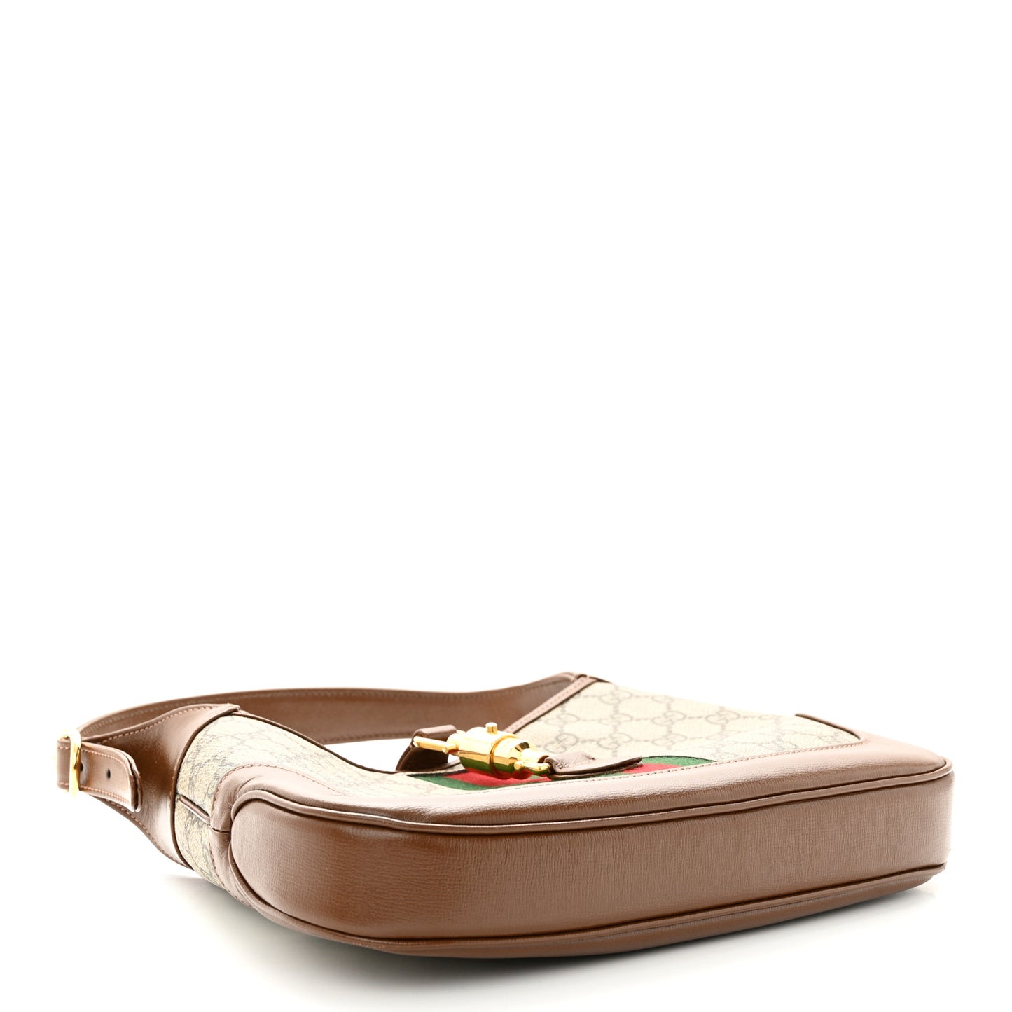 GG Supreme Monogram Azalea Calfskin Web Small Jackie 1961 Hobo Beige Ebony Brown Sugar
