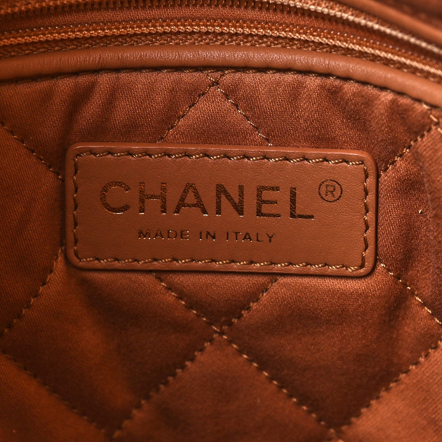Shiny Calfskin Quilted Small Chanel 22 Camel