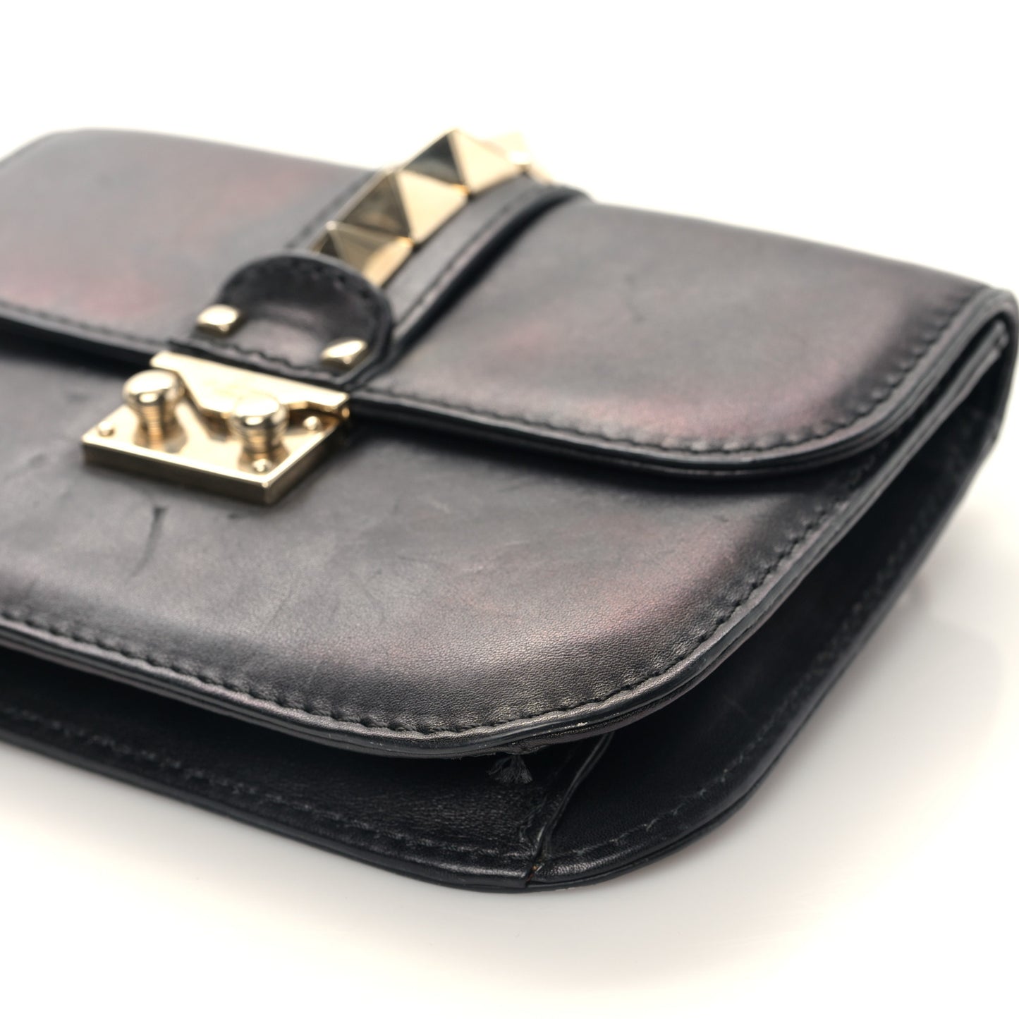 Vitello Small Glam Lock Rockstud Flap Black