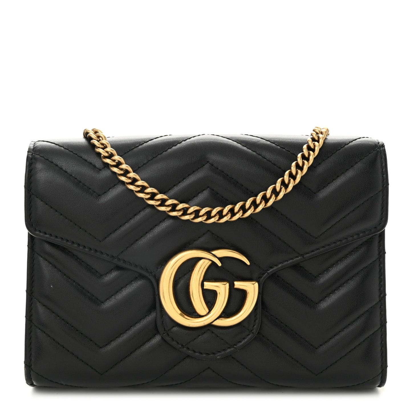 Calfskin Matelasse GG Marmont Chain Wallet Black