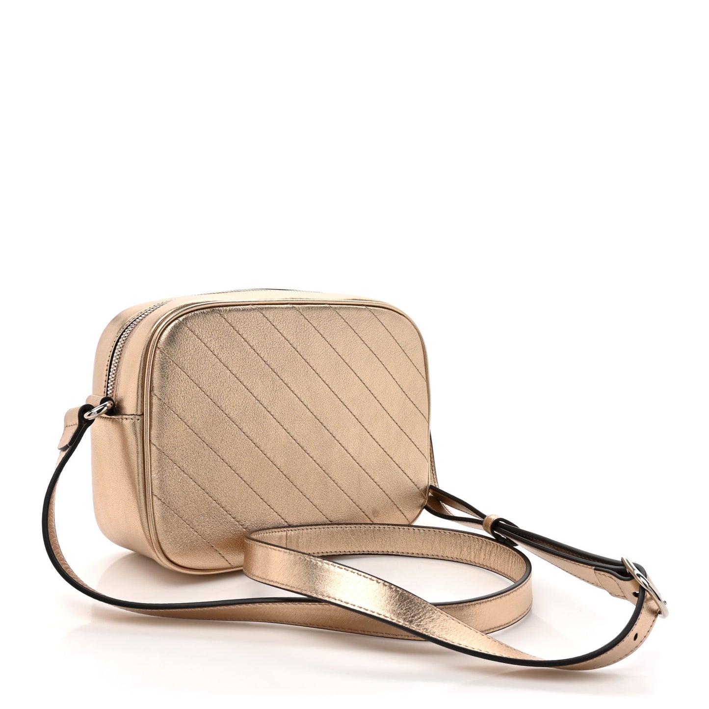 Metallic Sakai Be Green Calfskin Diagonal Stitched Small Blondie Shoulder Bag Golden Beige