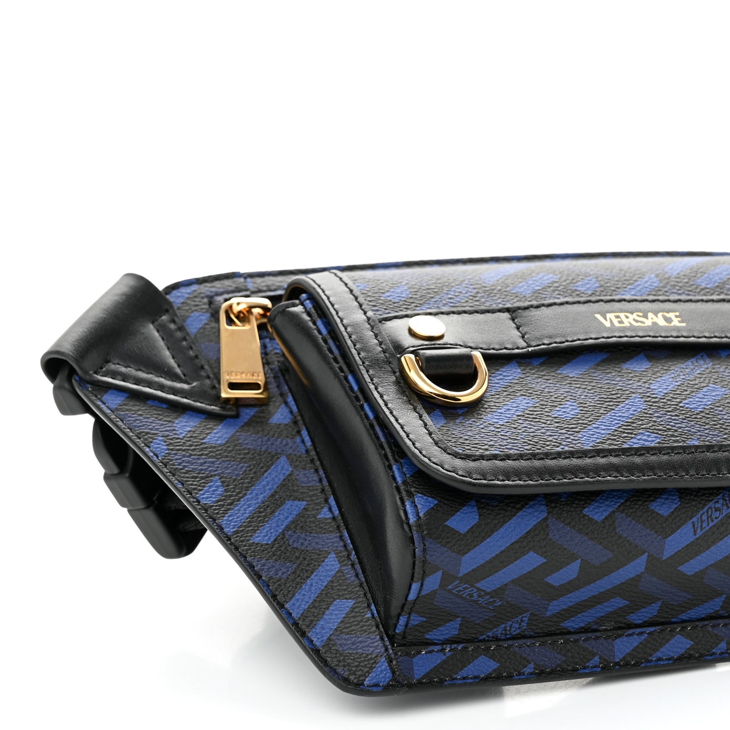 Coated Canvas La Greca Signature Bum Bag Black Blue