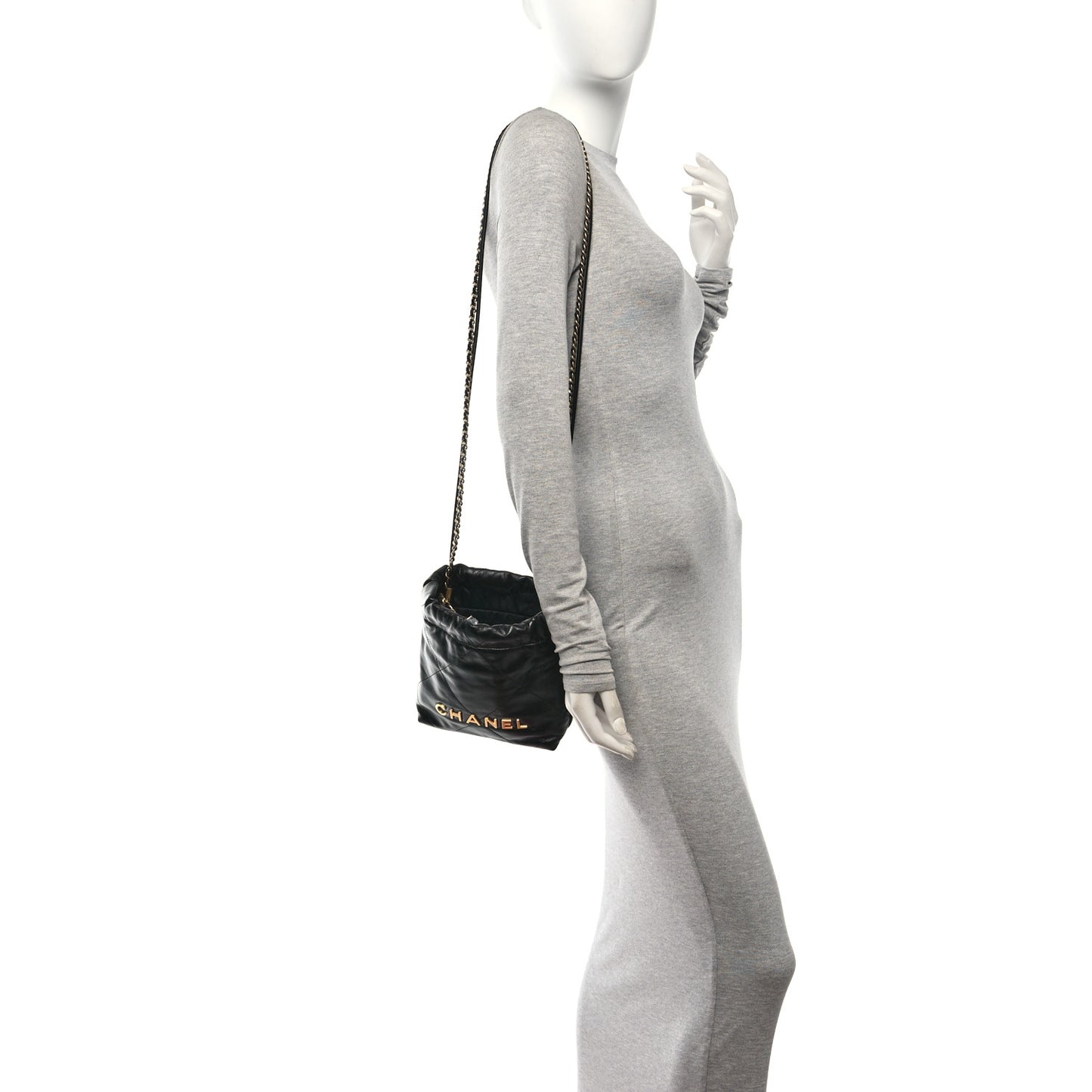 Shiny Calfskin Quilted Mini Chanel 22 Black