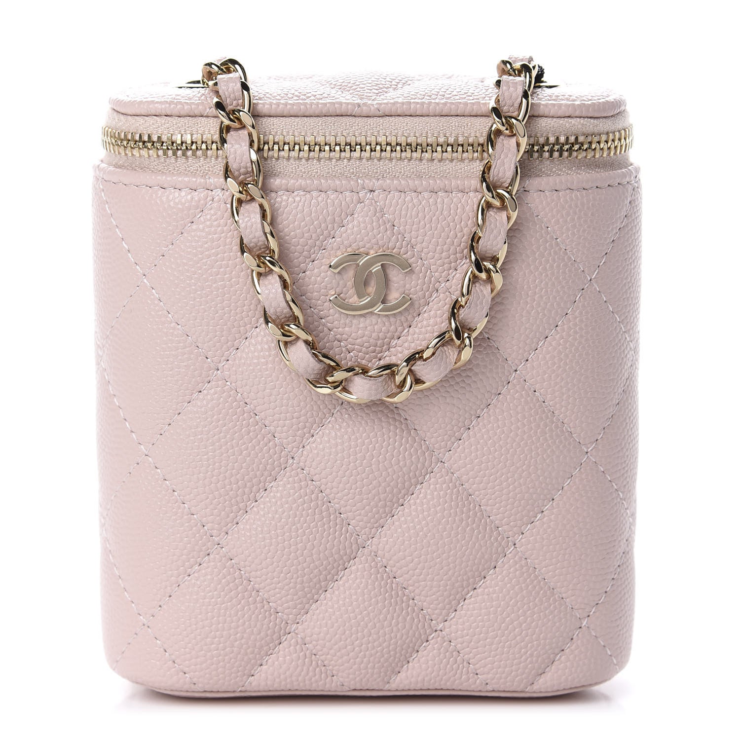 Chanel Red Caviar Quilted Small Vertical Coco Beauty Vanity Case with Chain