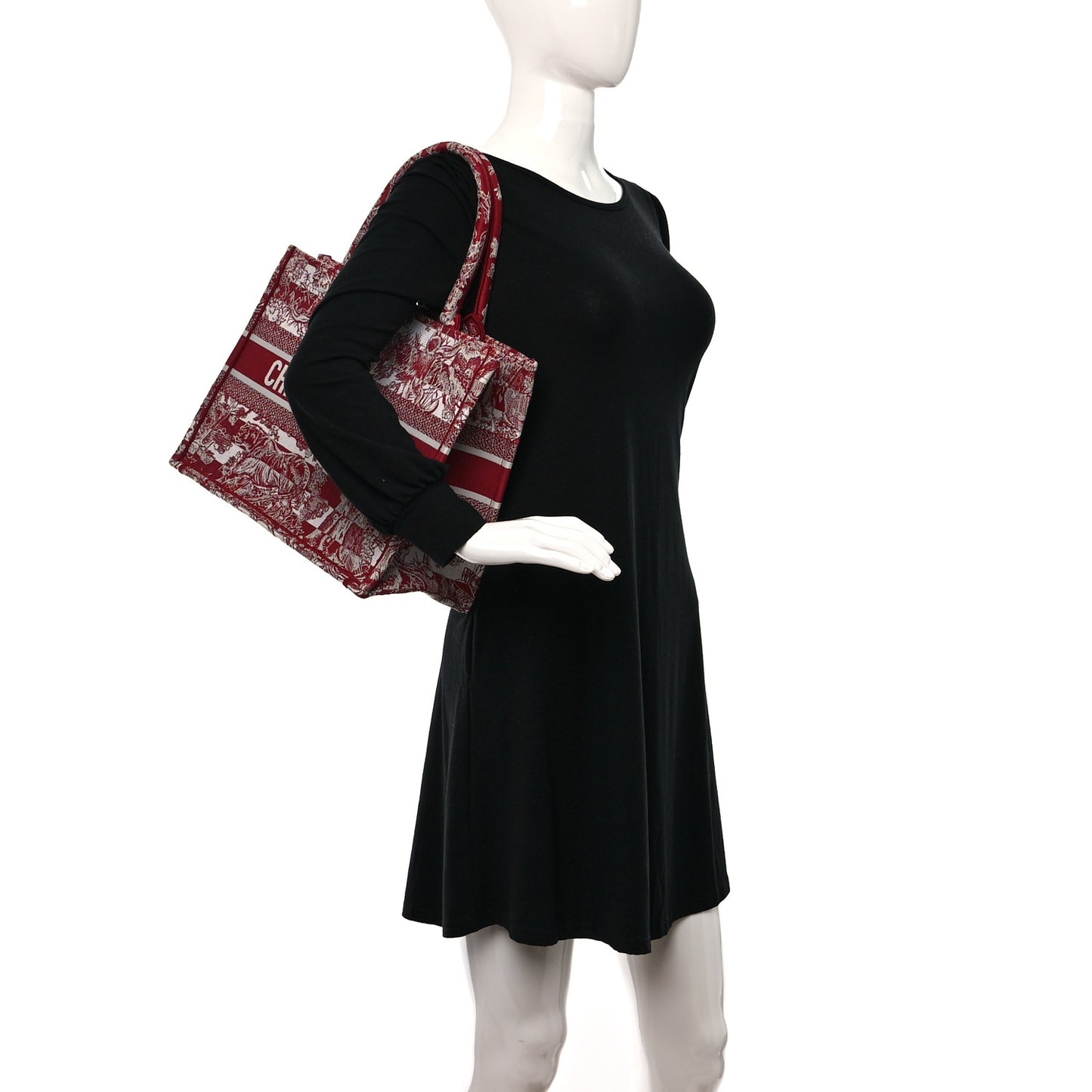 Canvas Embroidered Medium Dioriviera Toile De Jouy Book Tote Raspberry