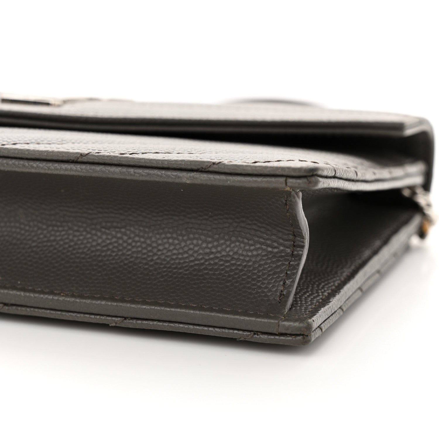 Saint Laurent Grain De Poudre Matelasse Chevron Monogram Envelope Chain Wallet Earth 10 of 13
