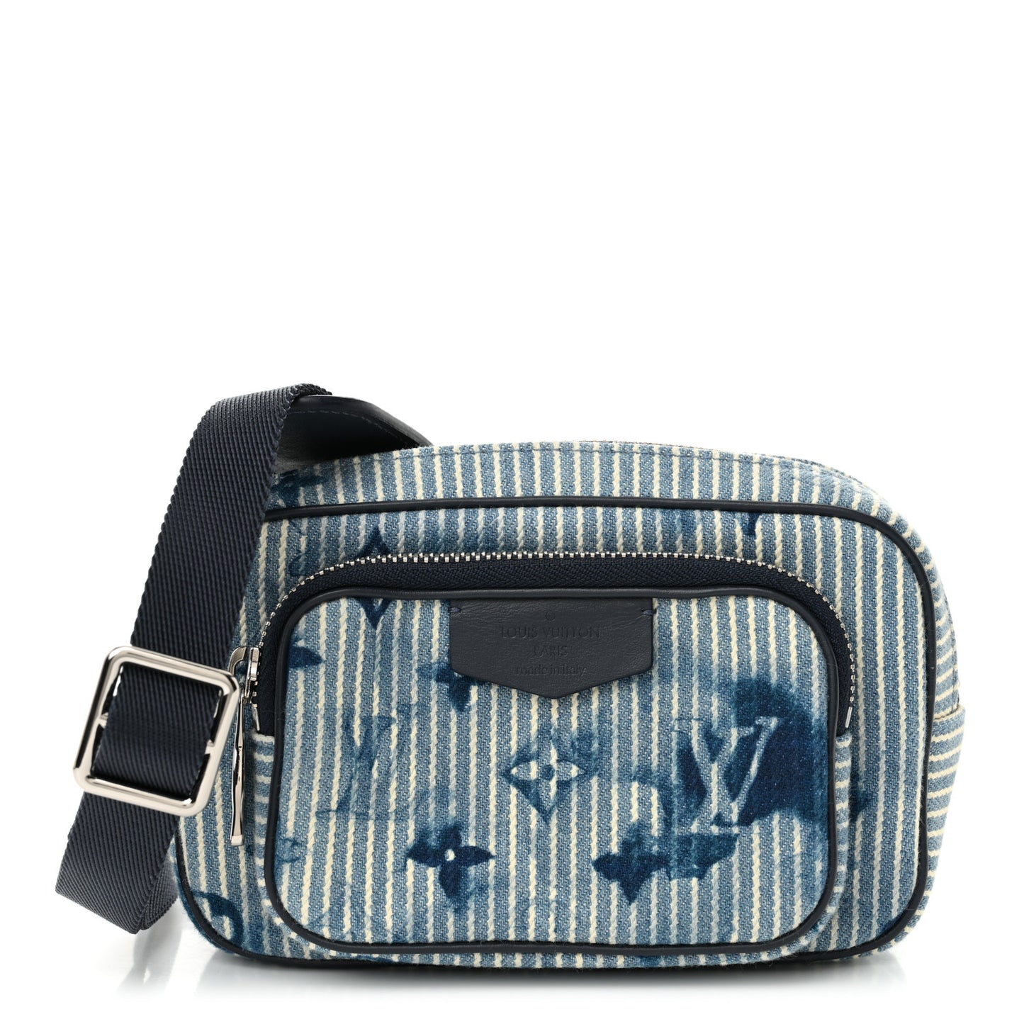 Hickory Stripes Denim Monogram Watercolor Outdoor Pouch Blue