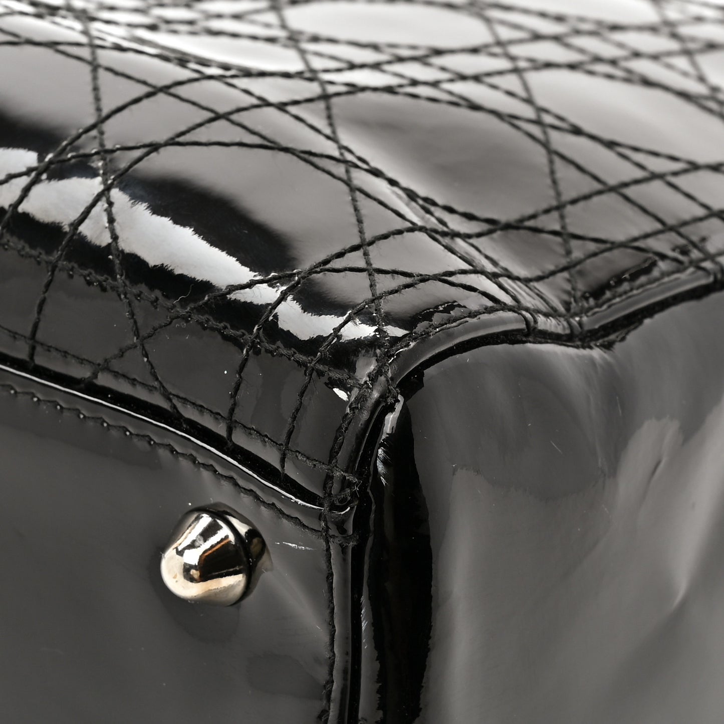 Patent Cannage Stitched Large Lady Dior Black