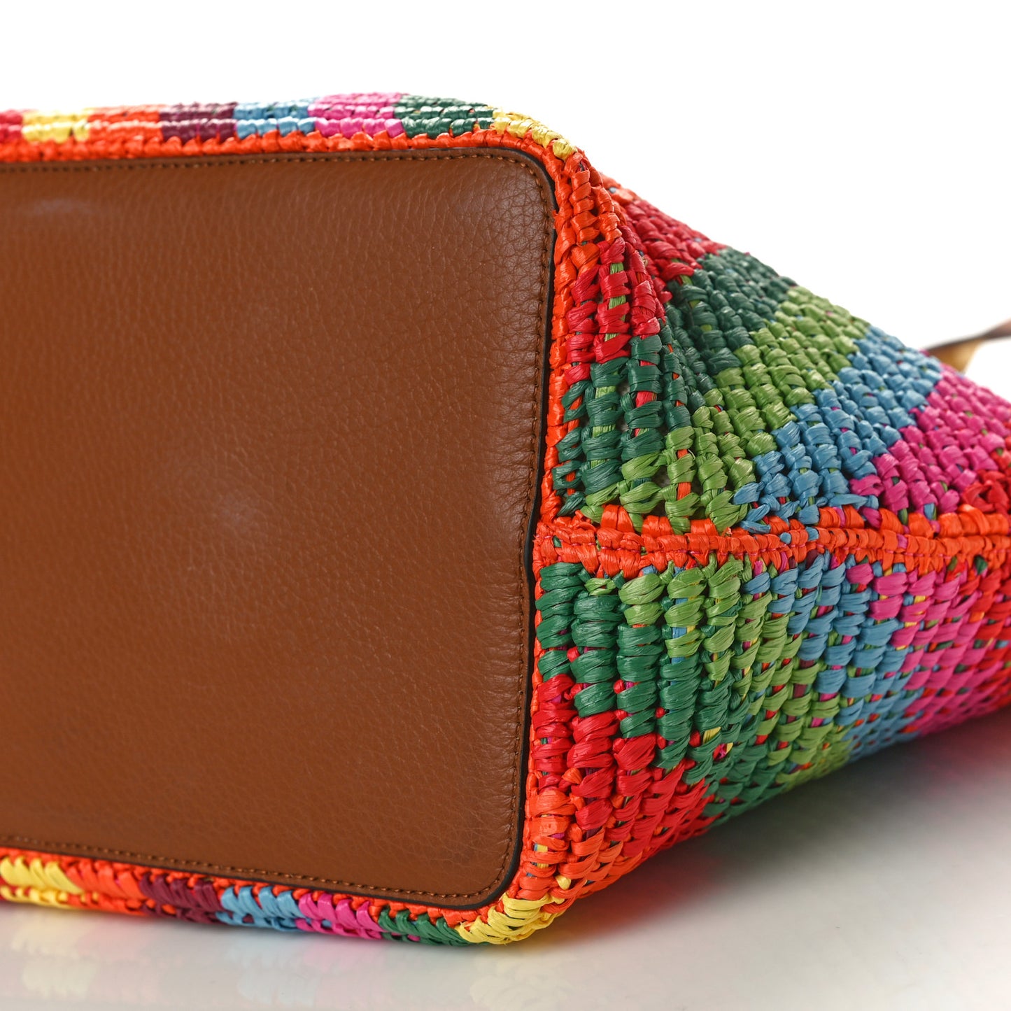 Raffia Calfskin Rockstud Summer Tote Multicolor