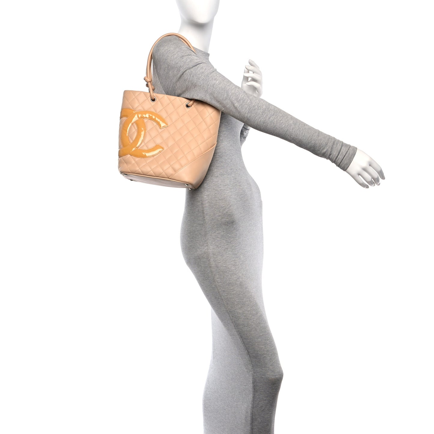 Calfskin Quilted Medium Cambon Tote Beige