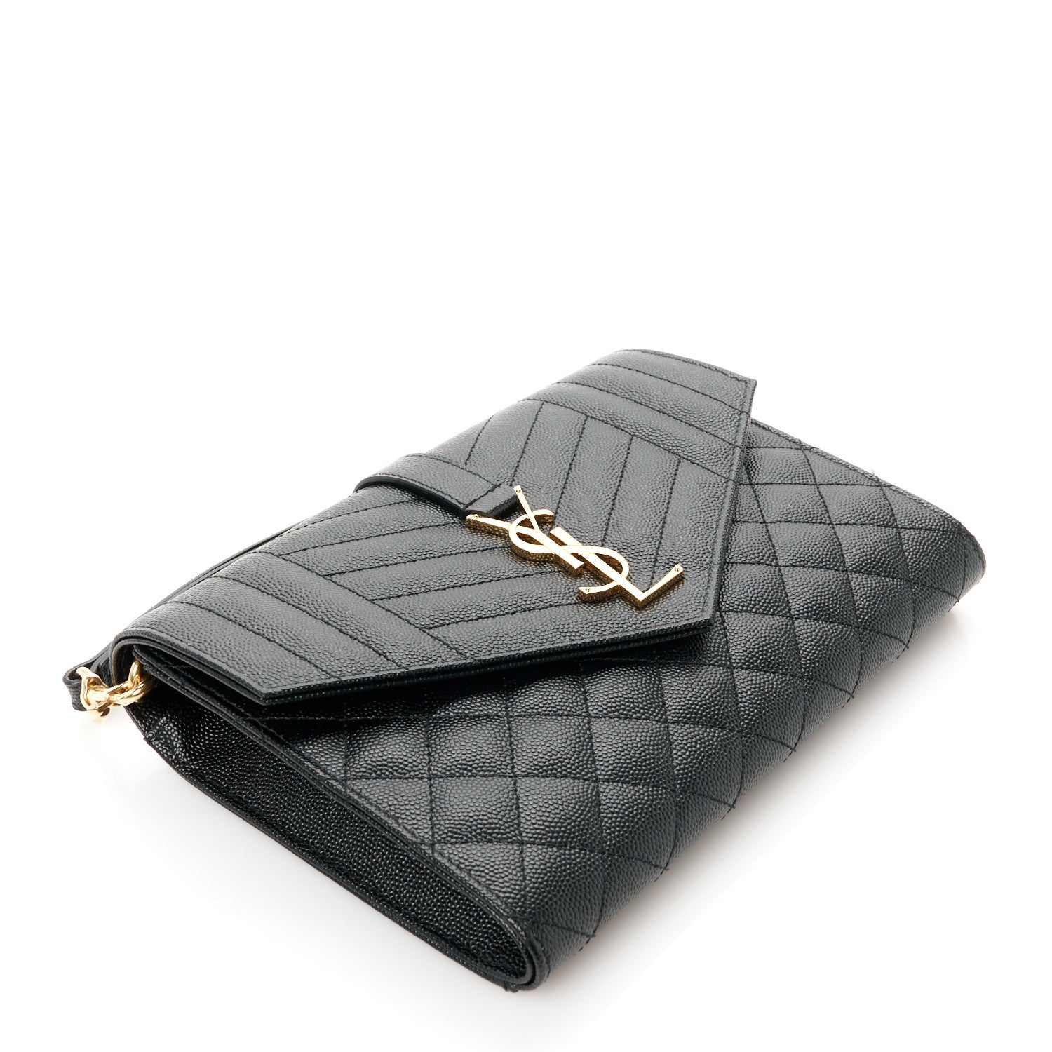 Saint Laurent Grain De Poudre Textured Mixed Matelasse Triquilt Monogram Clutch Black 4 of 8