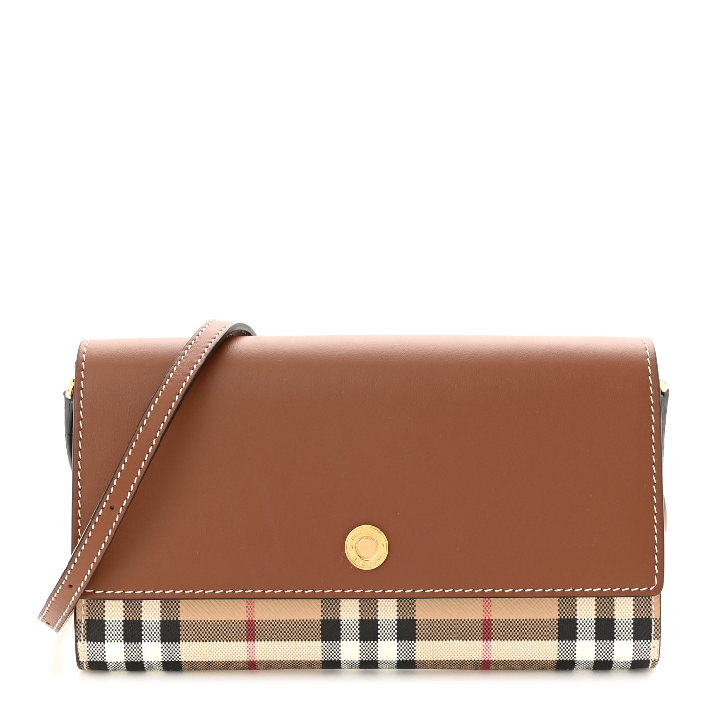 Calfskin Vintage Check Wallet With Detachable Strap Archive Beige Tan