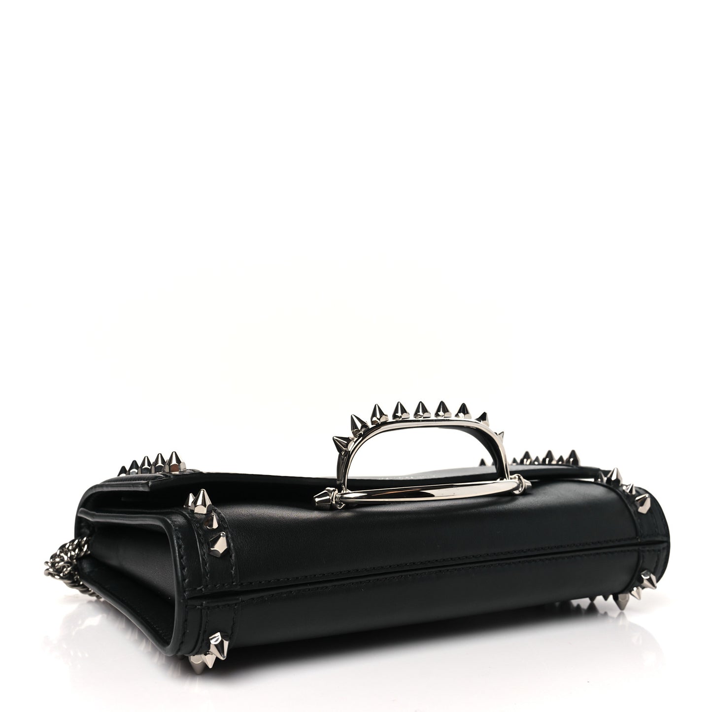 Calfskin Studded The Story Shoulder Bag Black