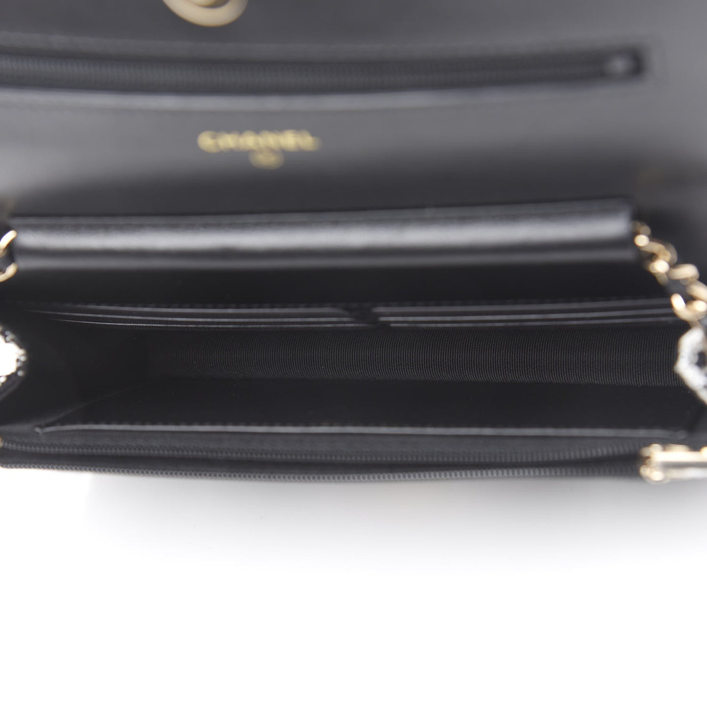 Tweed Quilted Wallet On Chain WOC Black Ecru White