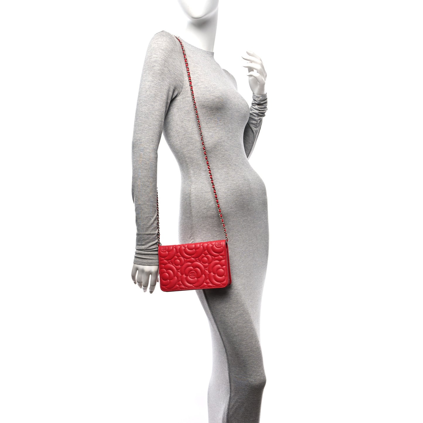 Caviar Camellia Embossed Wallet On Chain WOC Red