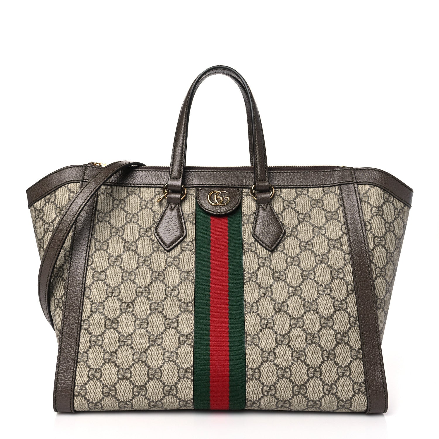 Gucci GG Supreme Monogram Web Medium Ophidia Tote Bag Brown 1 of 10