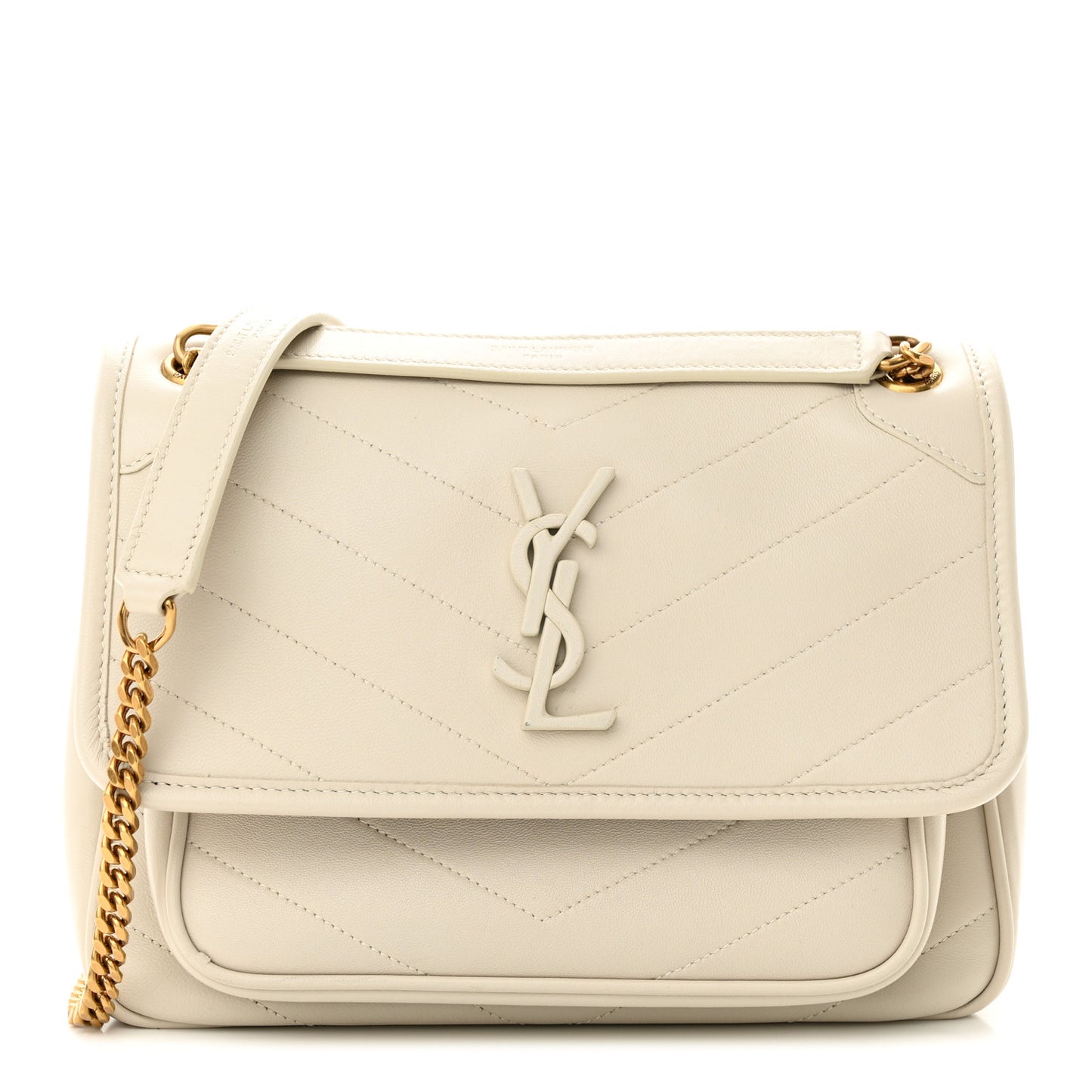 Lambskin Matelasse Monogram Baby Niki Chain Satchel Ivory