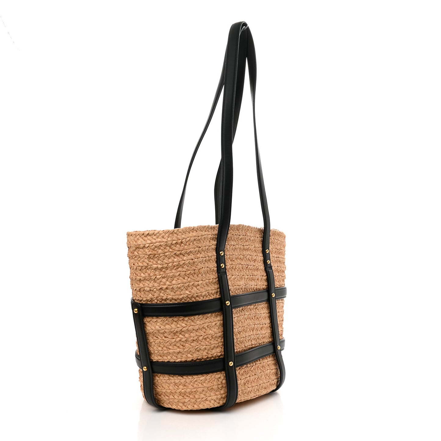 Raffia Calfskin Caged Tote Naturale Black