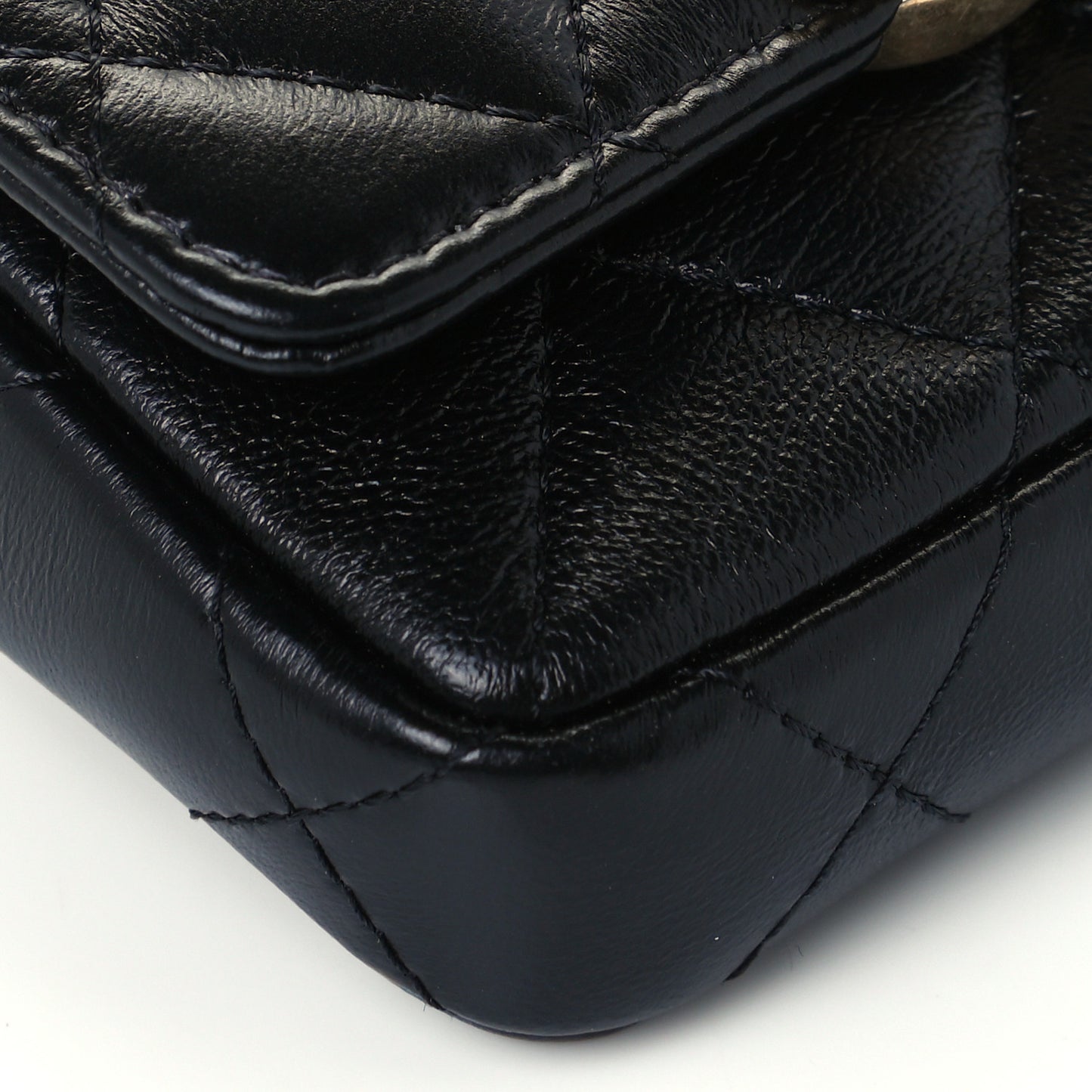 Lambskin Lacquered Metal Quilted Flap Chain Belt Bag Black