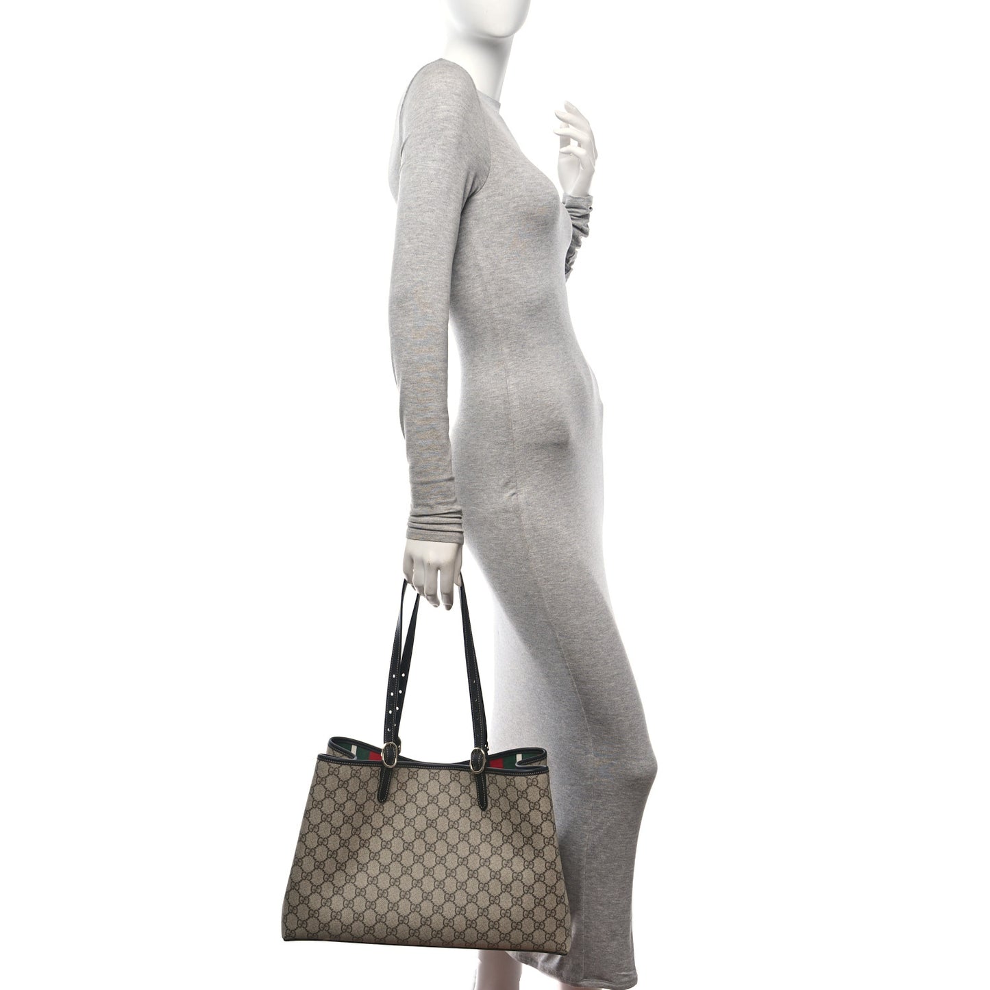 GG Supreme Monogram Emblem Medium Tote Bag Beige Black