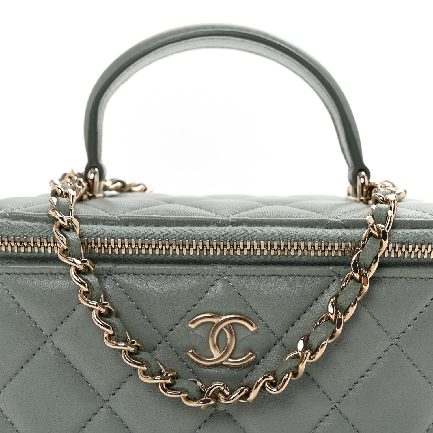 Chanel Lambskin Quilted Small Top Handle Vanity Case With Chain Light Blue 7 of 9