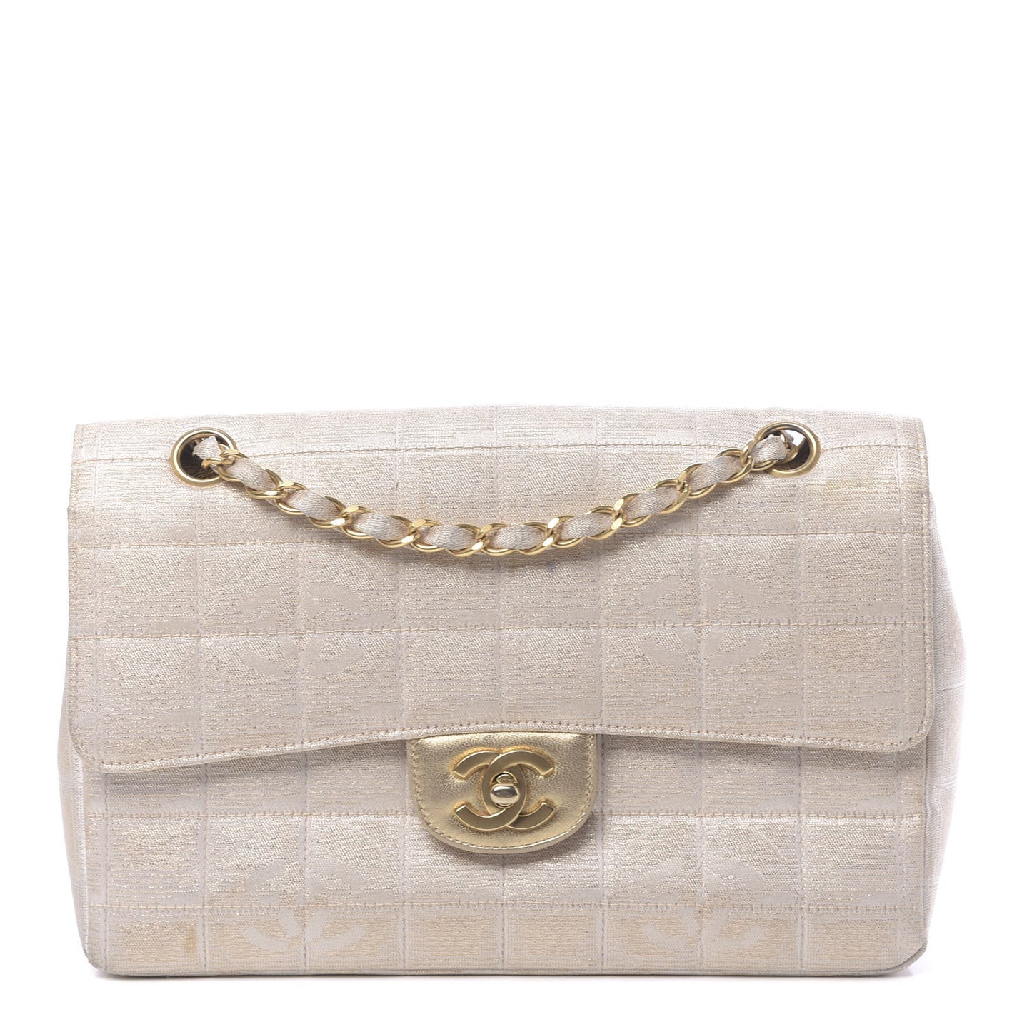 Metallic Nylon Medium Travel Flap Light Beige