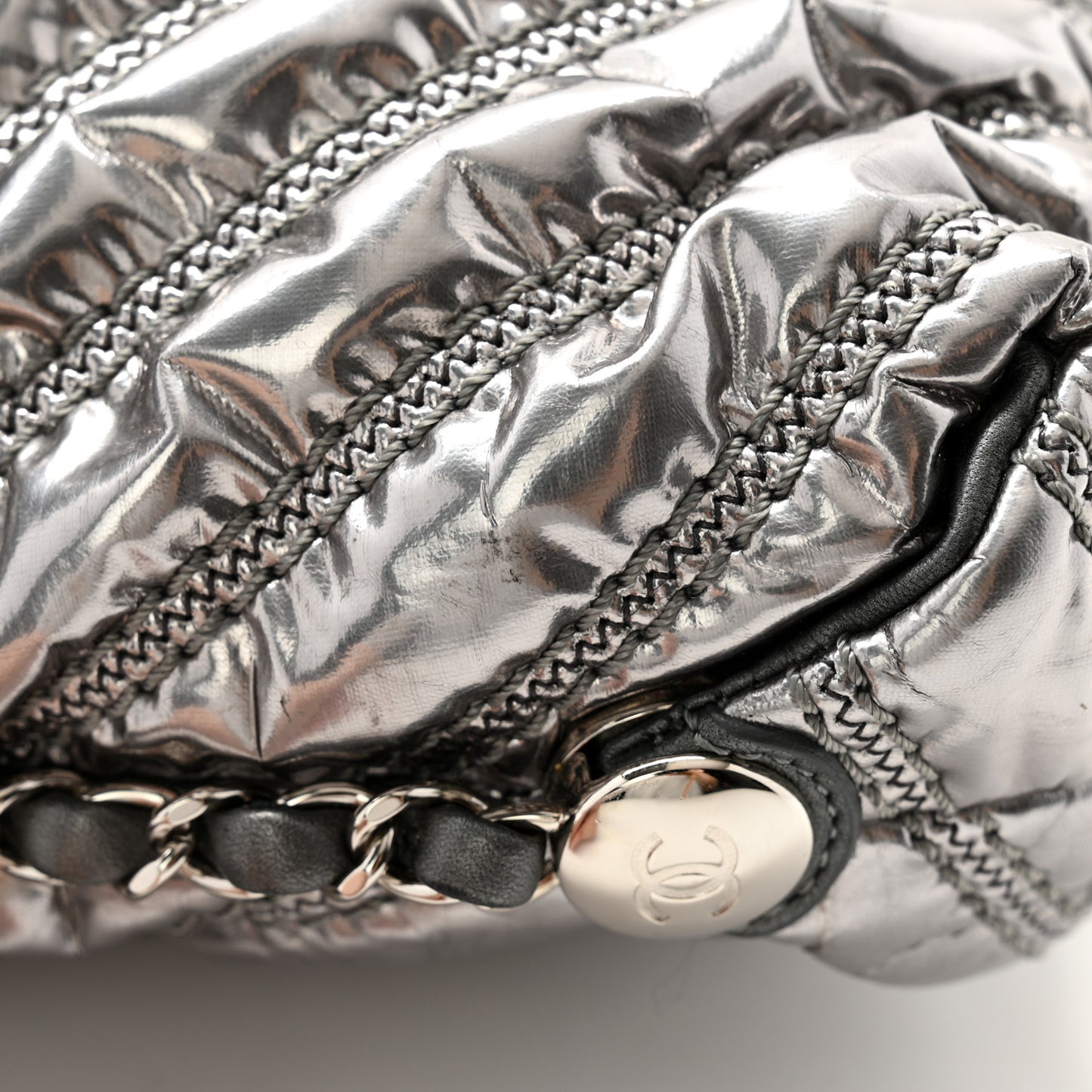 Metallic Chevron Quilted Space Suit Flap Dark Grey