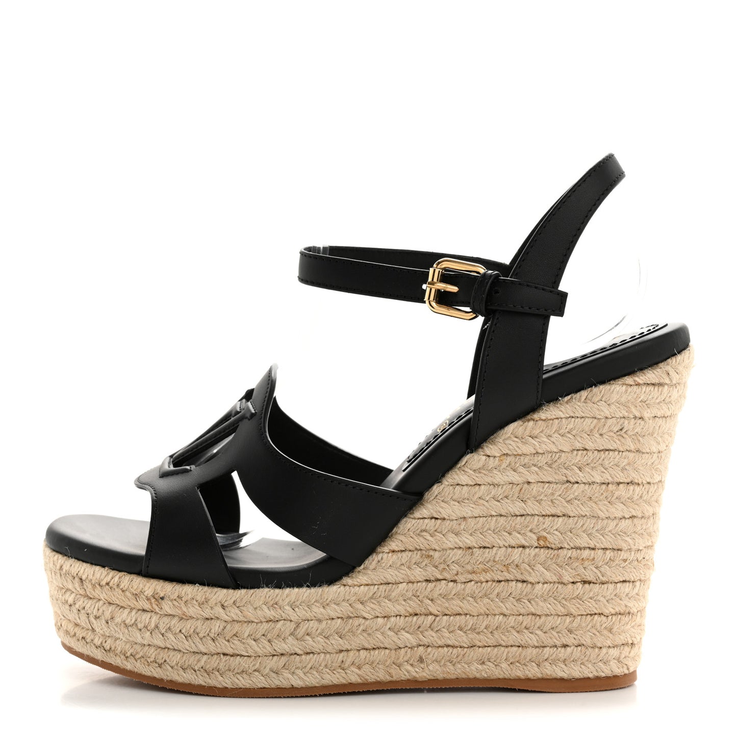 Calfskin LV Isola Espadrille Wedge Sandals 39 Black