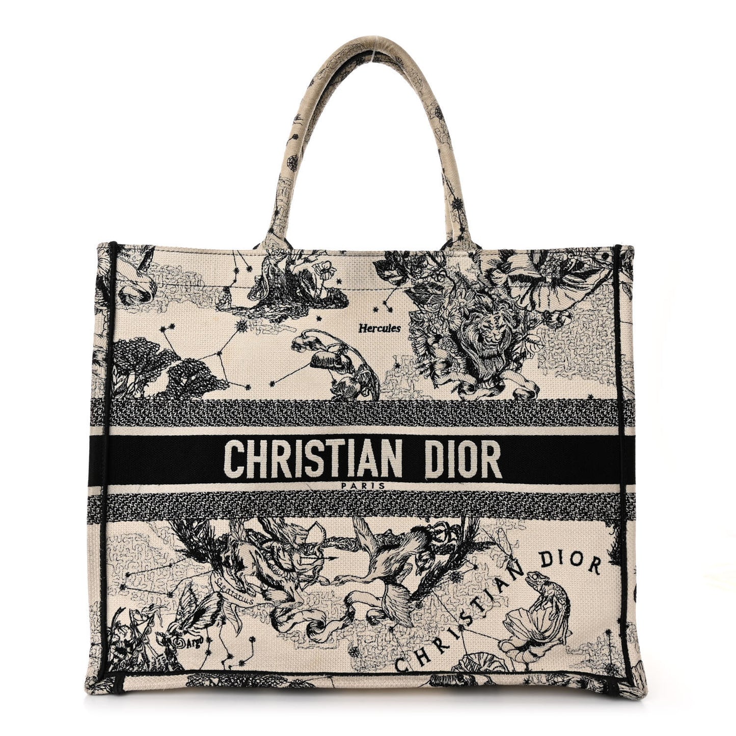 Canvas Embroidered Large Zodiac Toile De Jouy Book Tote Latte