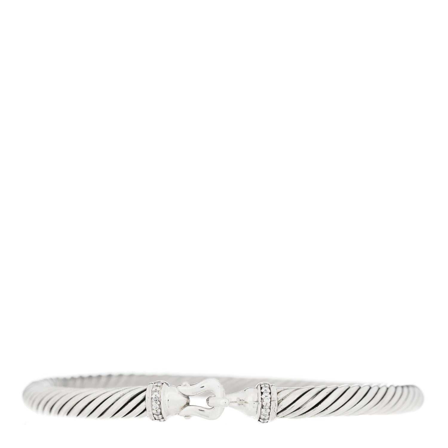 David Yurman Sterling Silver Diamond 5mm Cable Buckle Bracelet 1 of 3