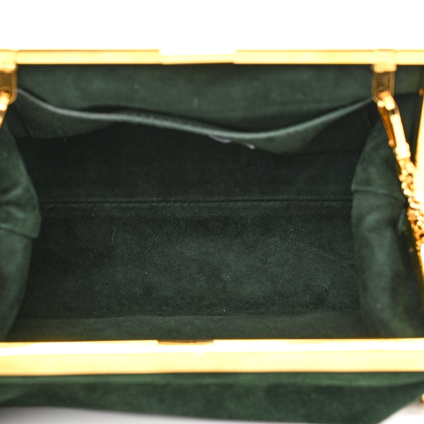 Suede Volume Chain Clutch Dark Green