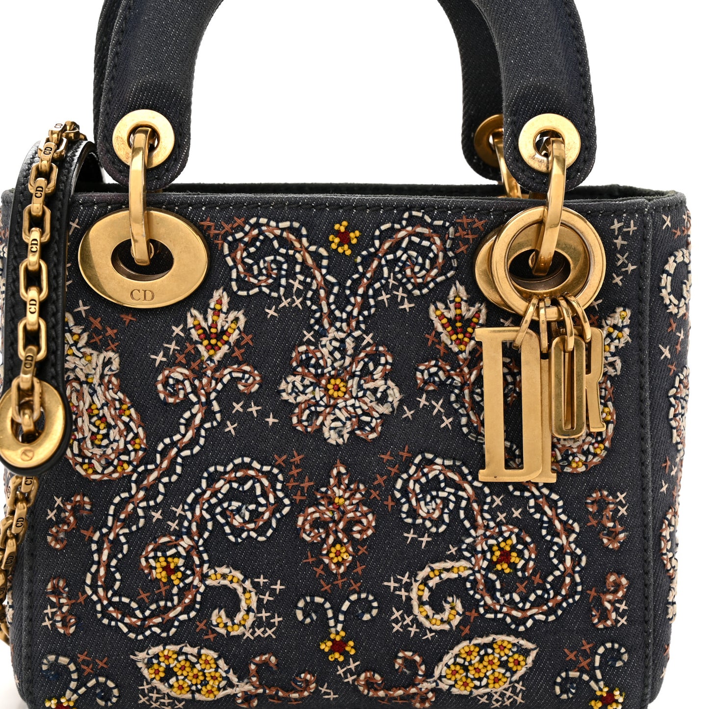 Denim Embroidered Beaded Mini Lady Dior Blue Multicolor