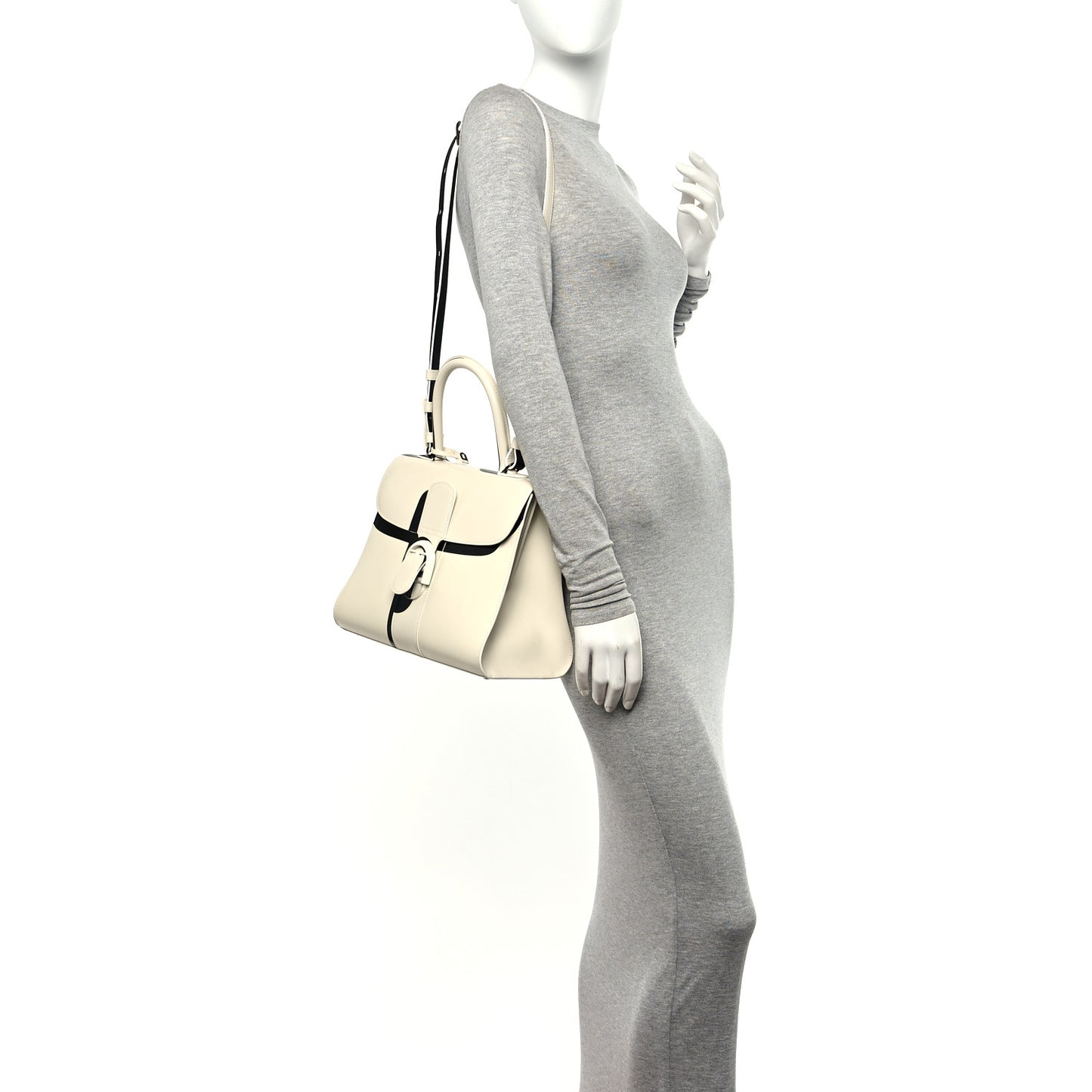 Box Calfskin Light And Shadow MM Brillant Satchel Ivory Black