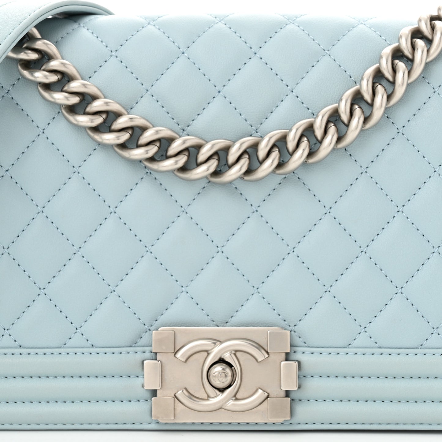 Calfskin Quilted Medium Boy Flap Light Blue