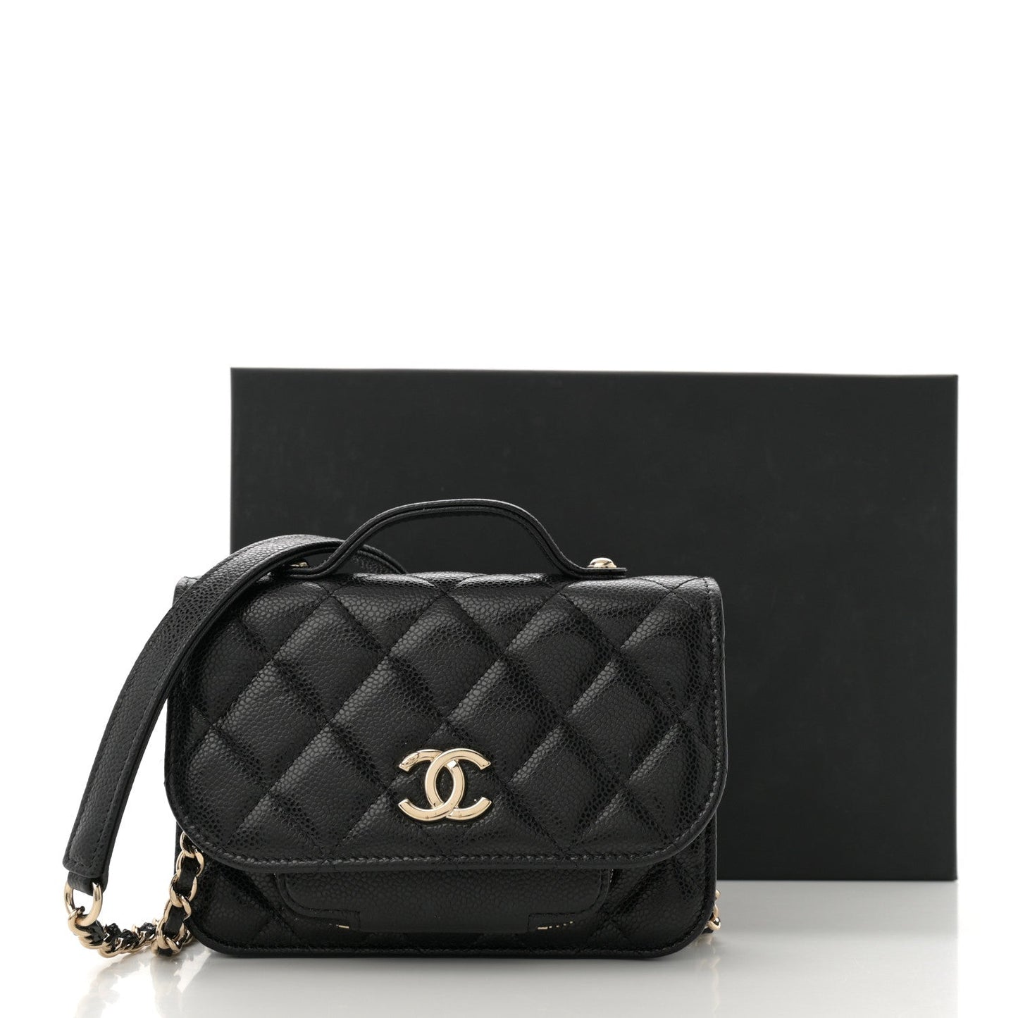 Caviar Quilted Business Affinity Clutch With Chain Black