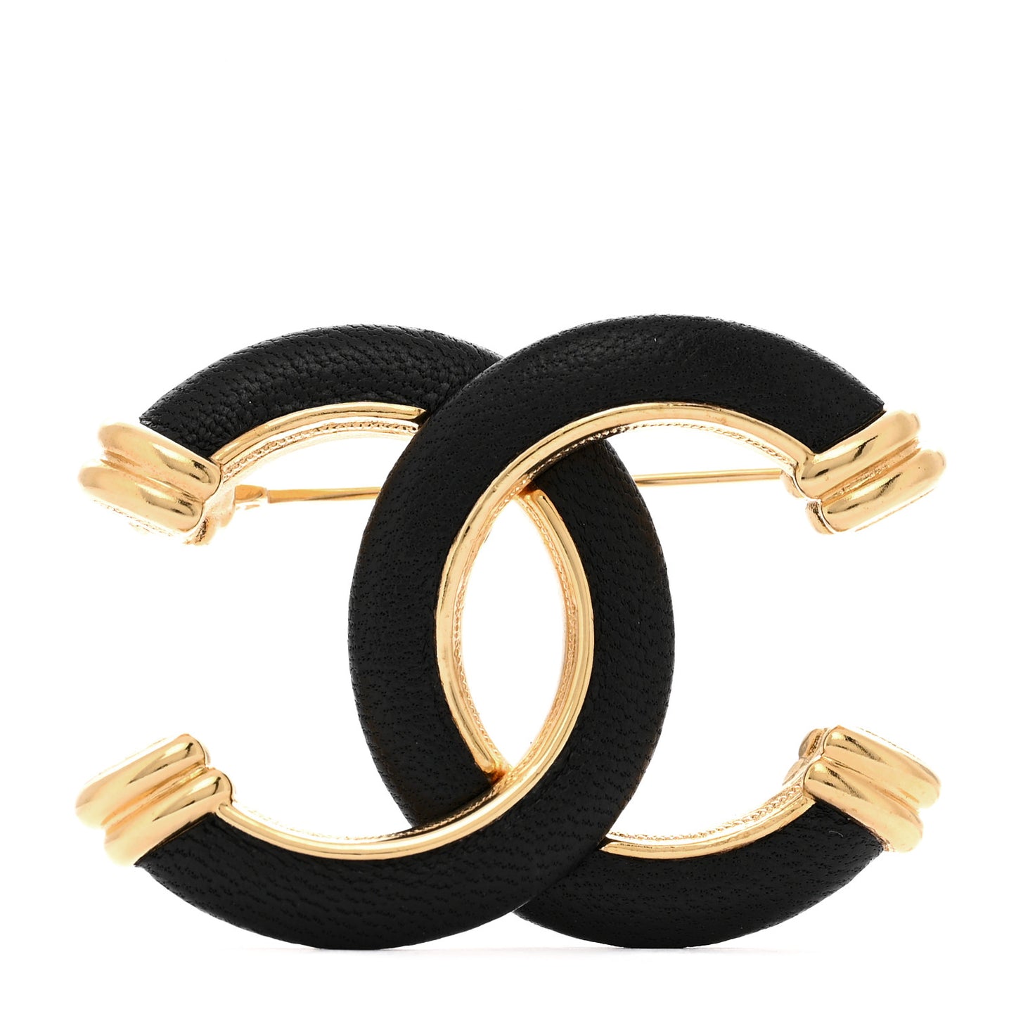 Metal Lambskin CC Brooch Black Gold