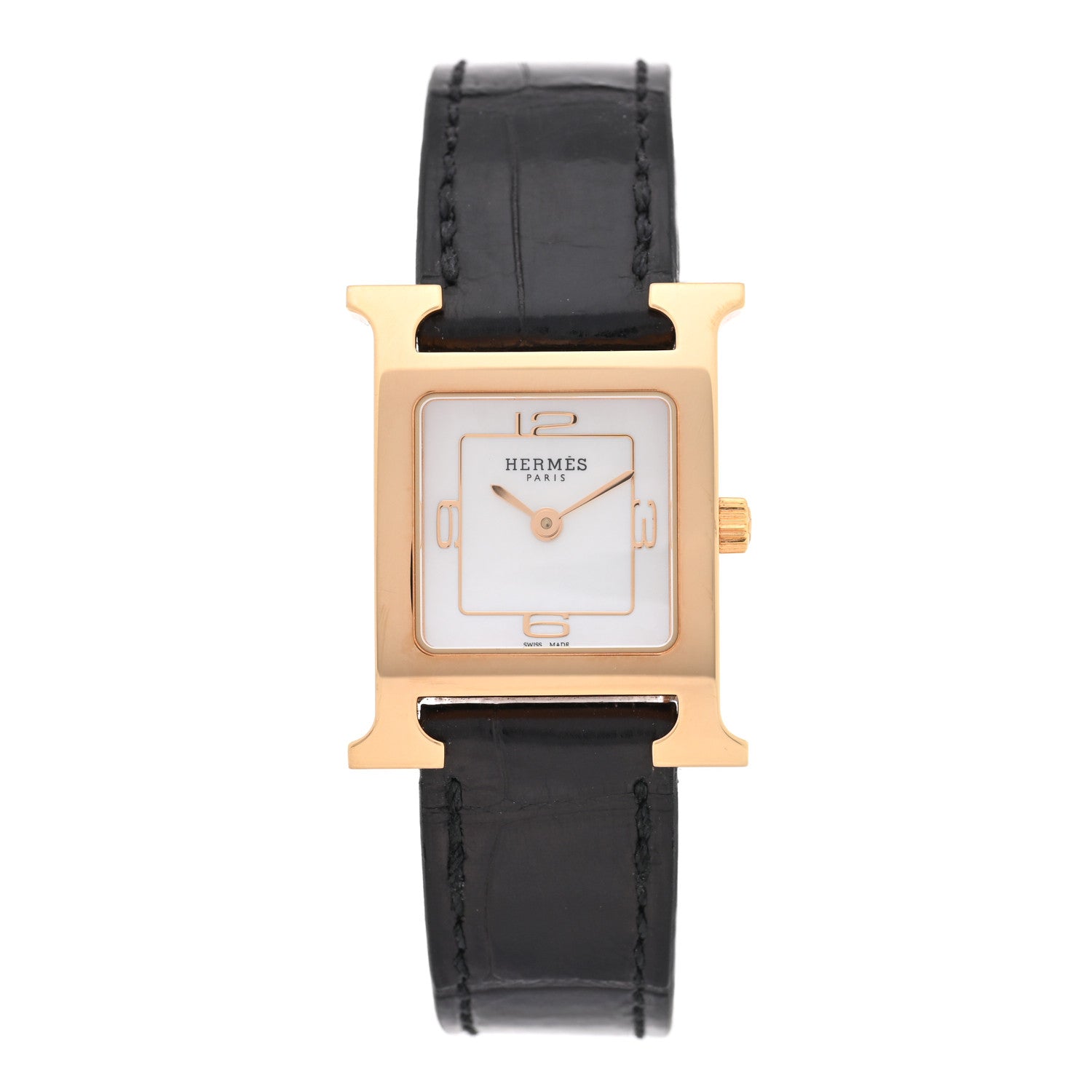 Hermes Stainless Steel Alligator 21mm Heure H Hour Quartz Watch