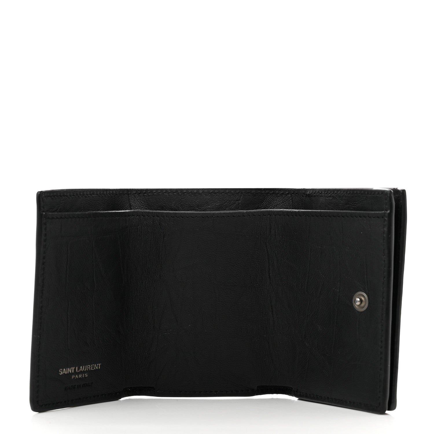 Saint Laurent Calfskin Crocodile Embossed Monogram Compact Tri Fold Black 5 of 8