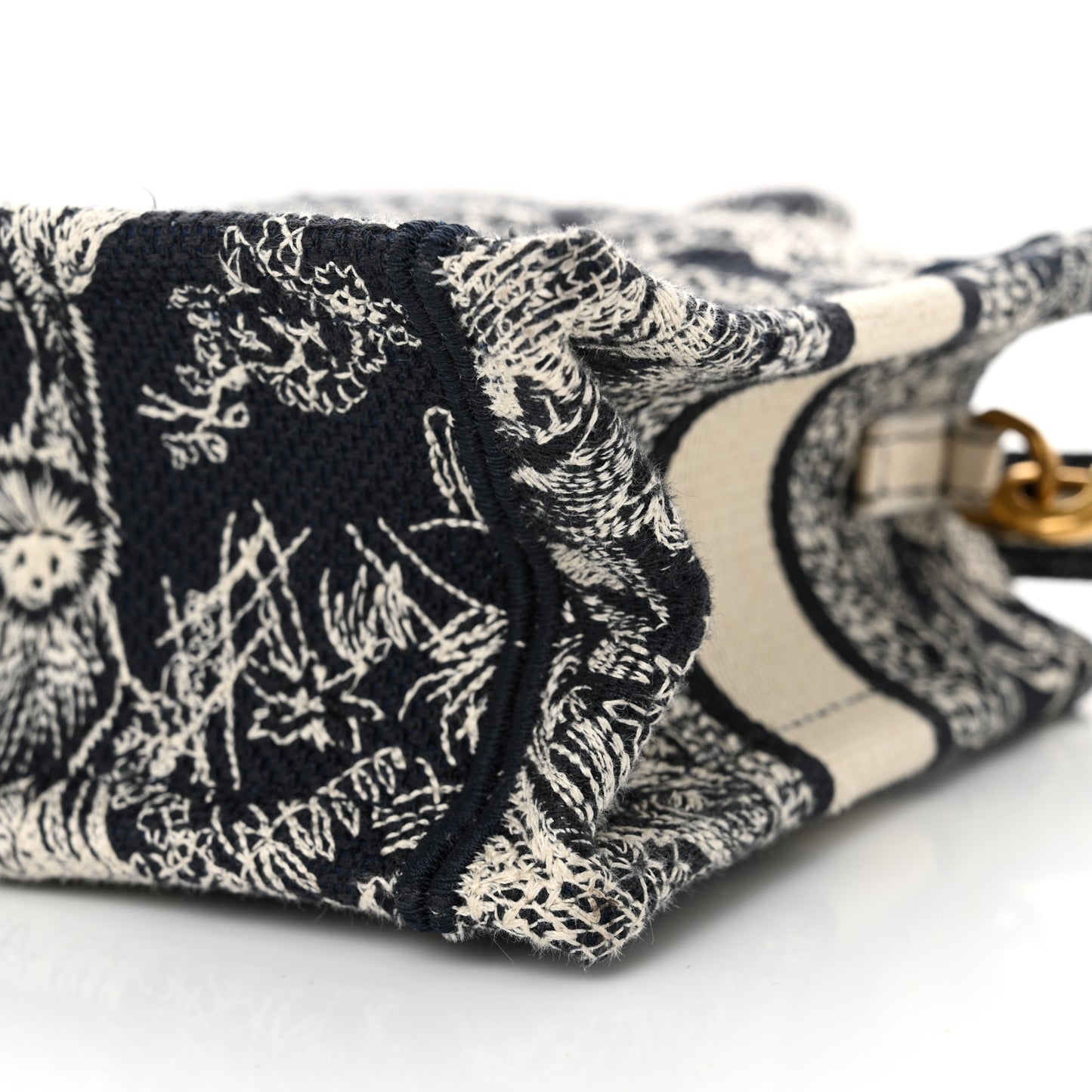Canvas Embroidered Toile De Jouy Reverse Mini Book Tote With Strap Blue Multicolor