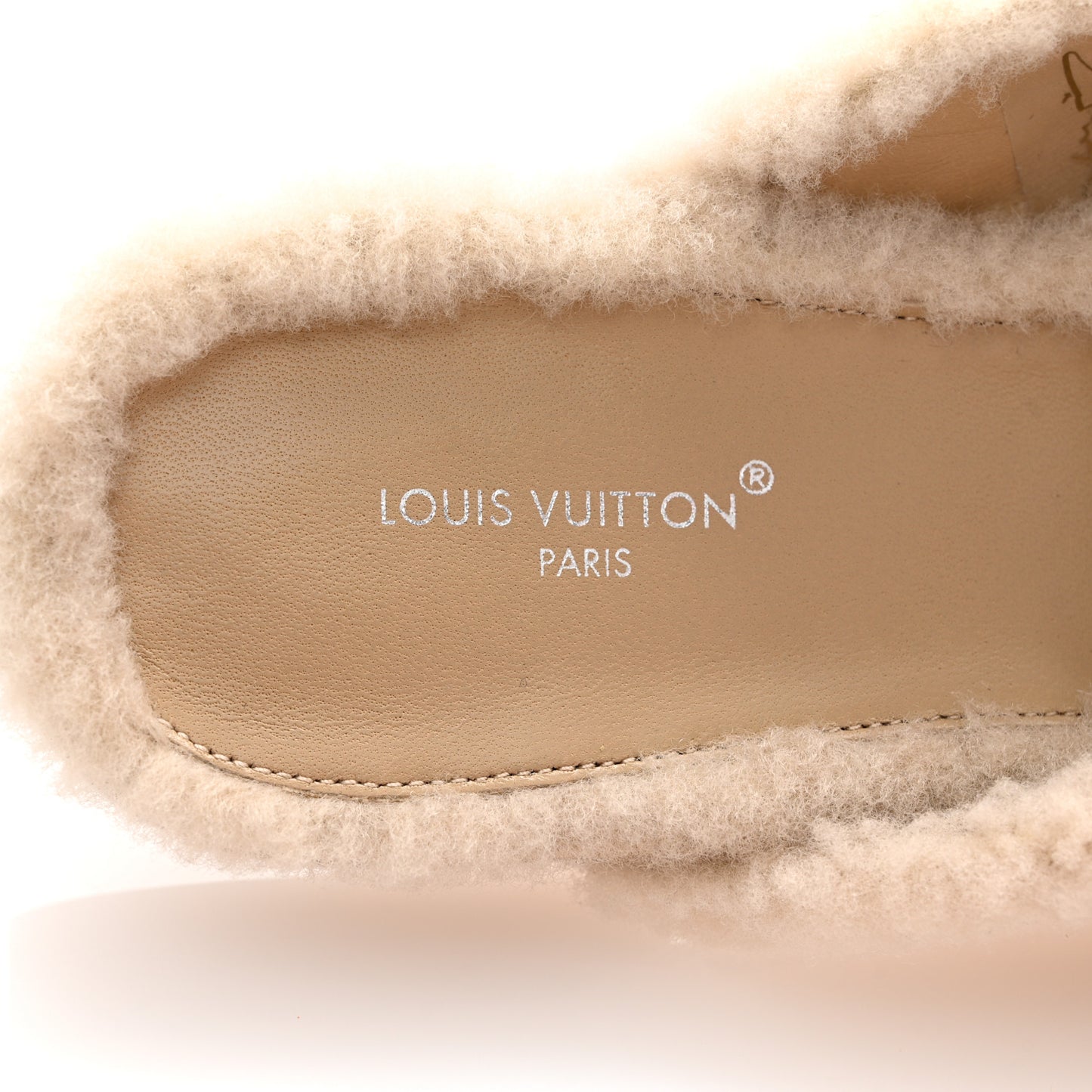 Shearling Suede LV Mare Open Back Loafer 39 Beige