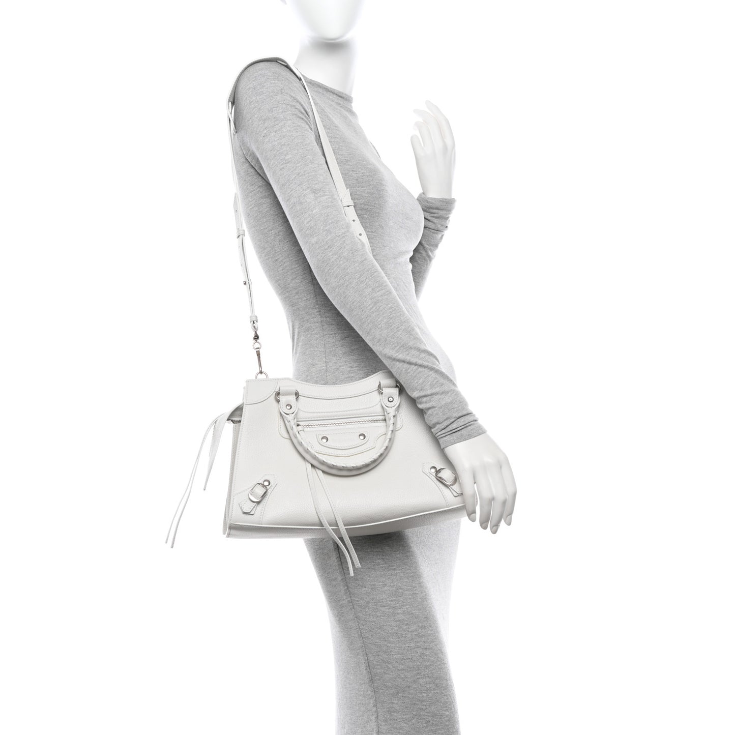 Grained Calfskin Neo Classic Silver Hardware S City Chalky White