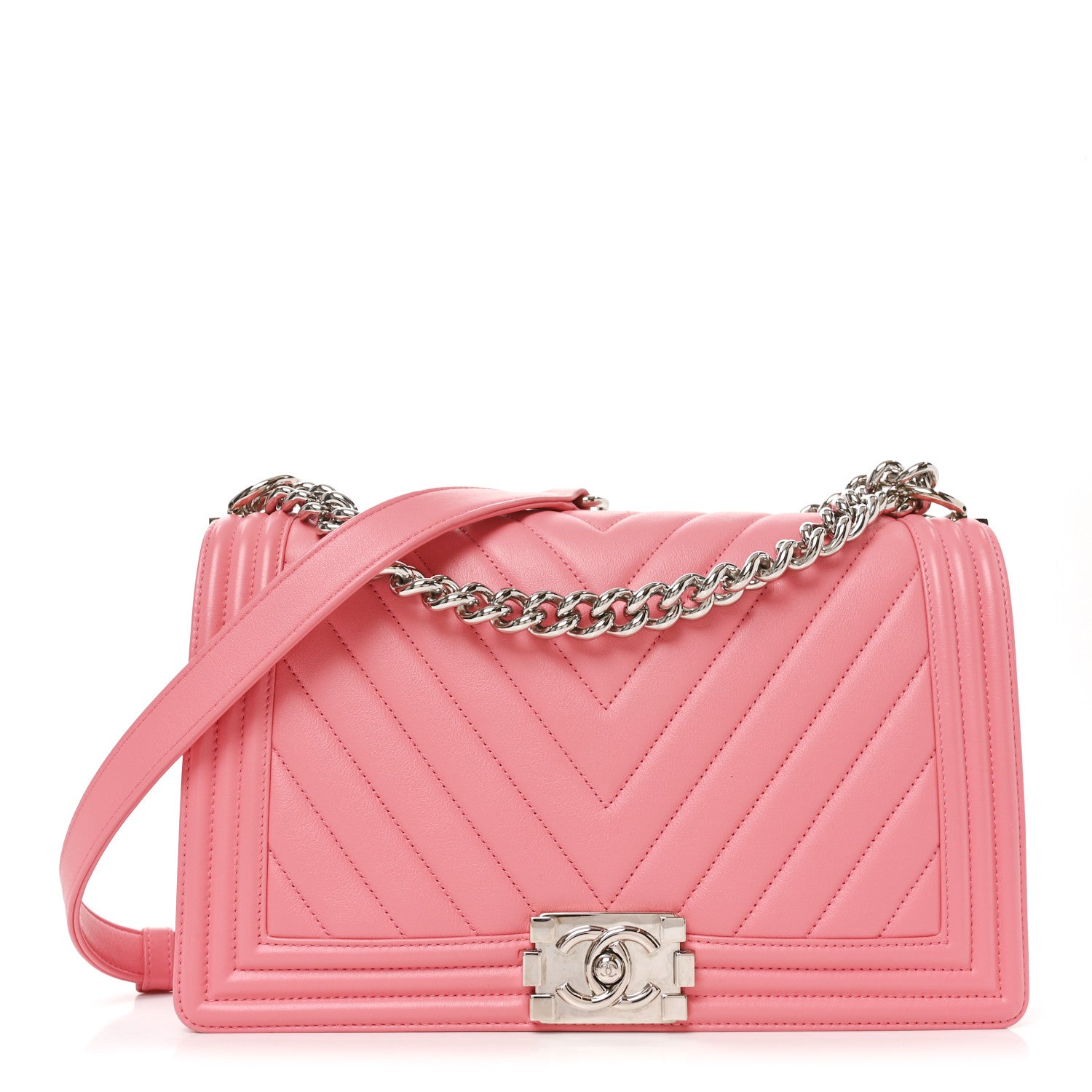 Chanel Calfskin Chevron Quilted New Medium Boy Flap Pink 1927213