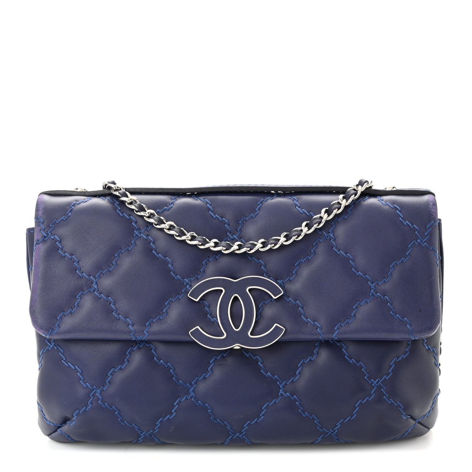 CHANEL ネイビー キルティング バッグ Chanel Calfskin Quilted Double Stitch Hamptons Clutch with Chain