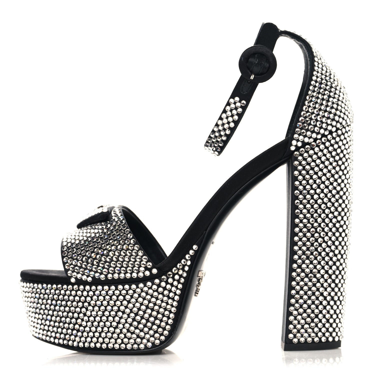 Prada Satin Crystal Triangle Logo 40/135mm Platform Sandals 37